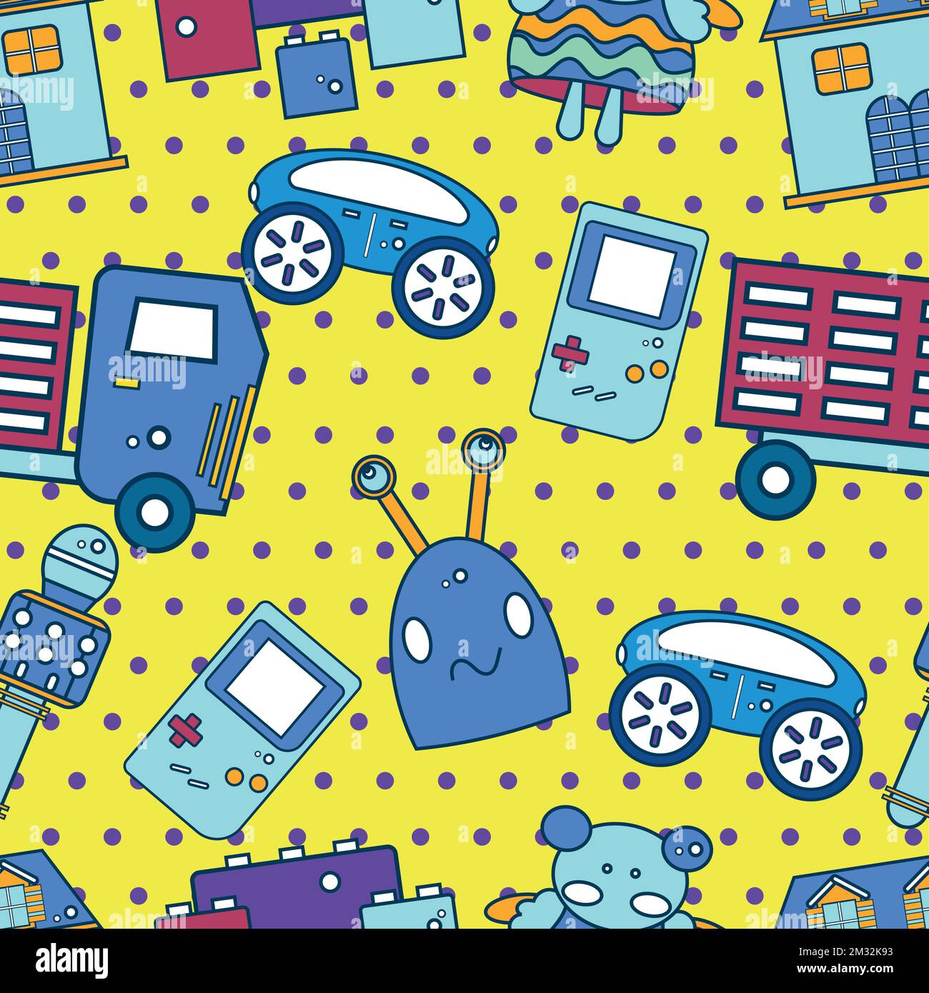 Sfondo senza cuciture con icone giocattolo Vector Illustrazione Vettoriale