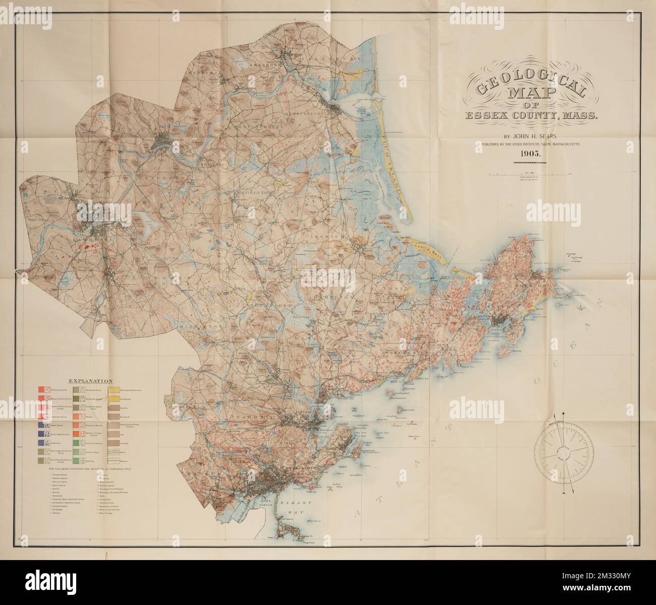 Geological map of Essex County, Mass. , Geology. Lawrence Public Library Map Collection Foto Stock