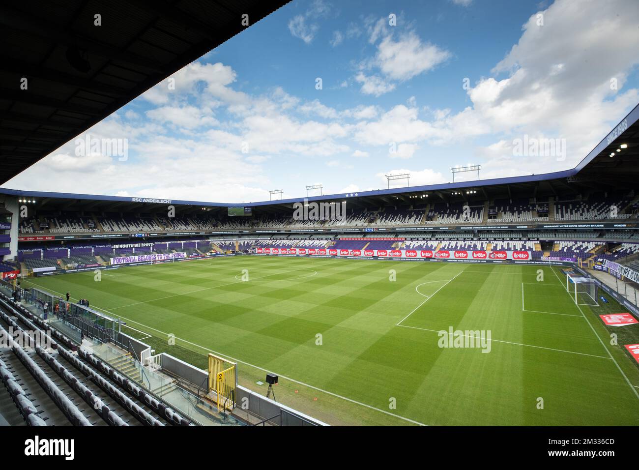 Un'immagine generale di uno stadio vuoto del Lotto Park prima di una  partita di calcio tra RSC Anderlecht e Royal Excel Mouscron, domenica 23  agosto 2020 ad Anderlecht, il giorno 3 della