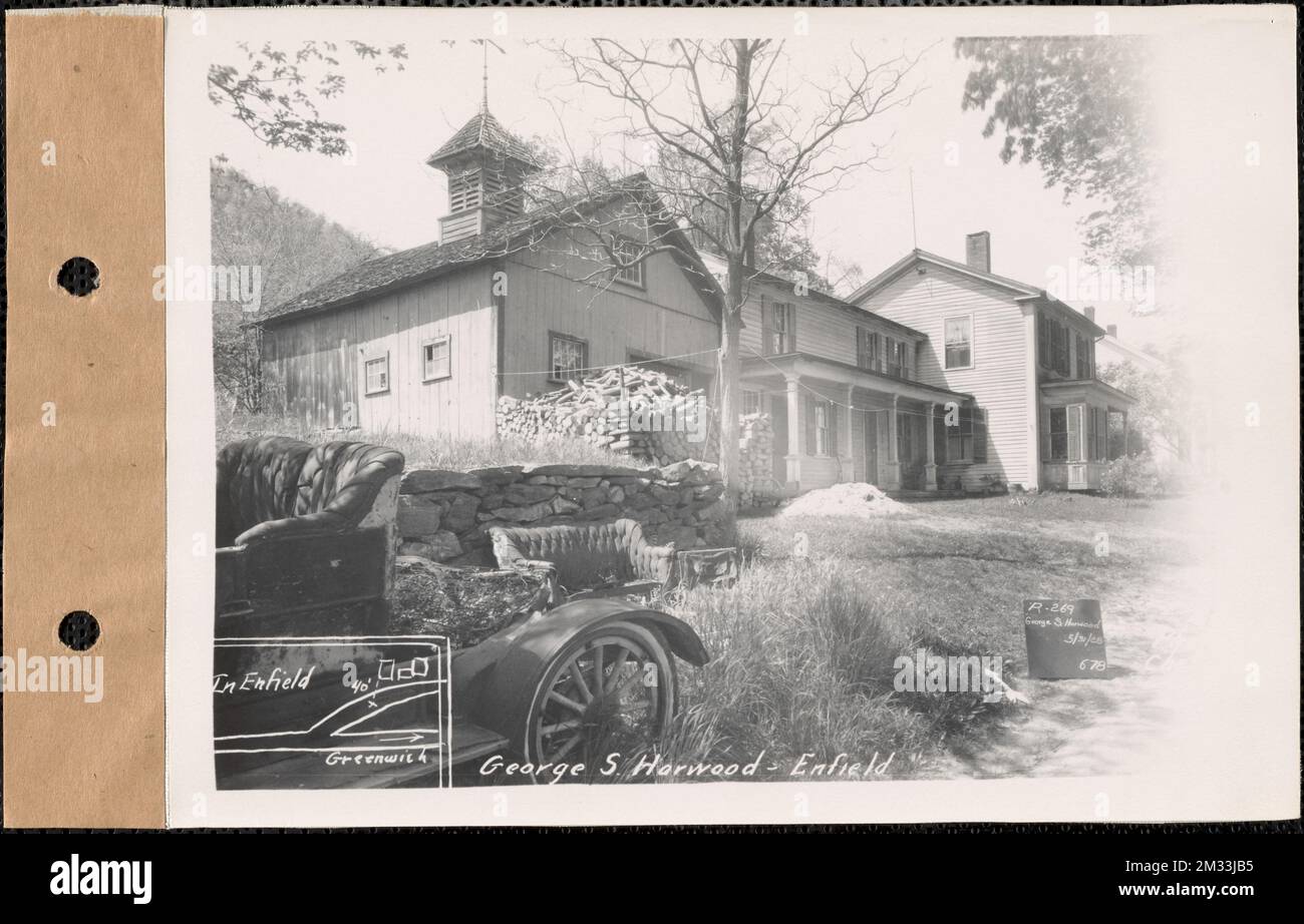 George S. Harwood, casa e fienile, Enfield, Mass., maggio 31, 1928 : Parcel no 269-28, George S. Harwood , opere d'acqua, serbatoi strutture di distribuzione dell'acqua, immobiliare, strutture residenziali, fienili, automobili Foto Stock