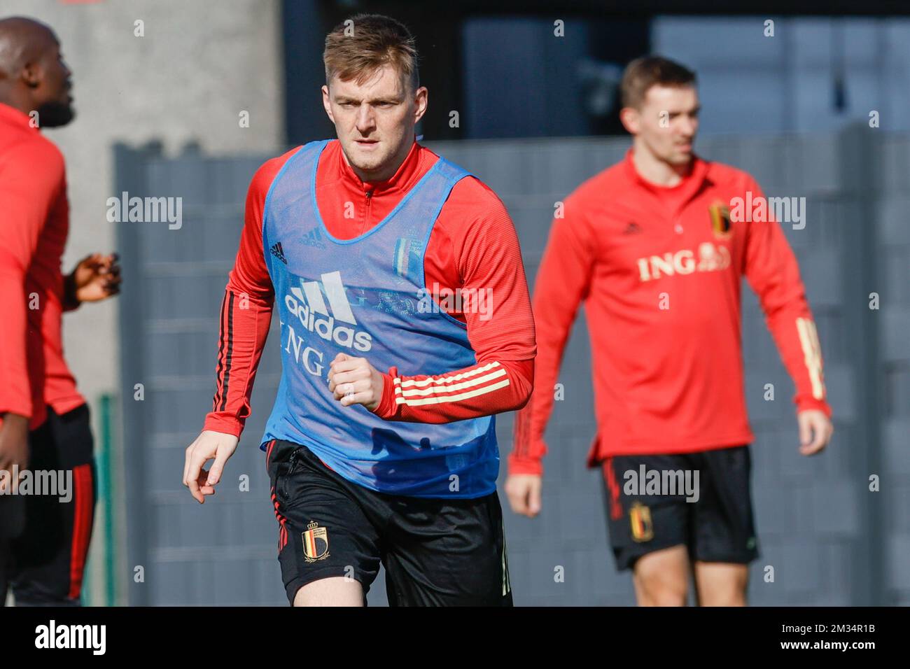 Thomas Focket, in Belgio, nella foto di una sessione di allenamento della nazionale belga Red Devils, lunedì 29 marzo 2021 a Tubize, in vista della partita di qualificazione della Coppa del mondo 2022 contro la Bielorussia di domani. FOTO DI BELGA BRUNO FAHY Foto Stock