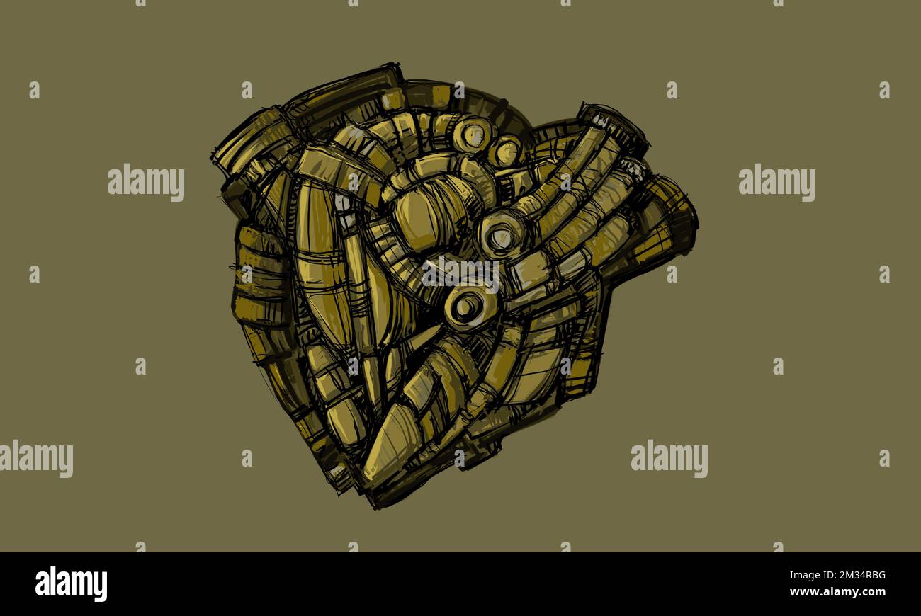 cuore artificiale, schizzo - pittura digitale Foto Stock