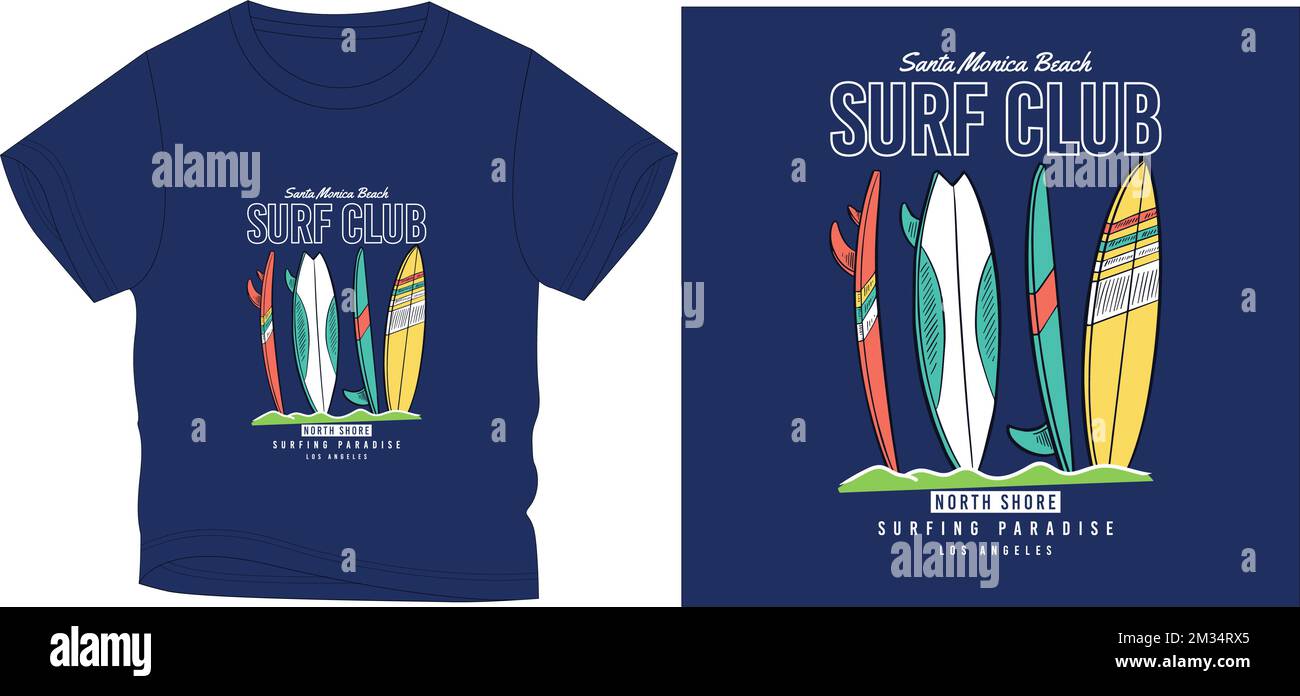 surf paradise skateboard t shirt grafica disegno vettoriale illustrazione file digitale Illustrazione Vettoriale