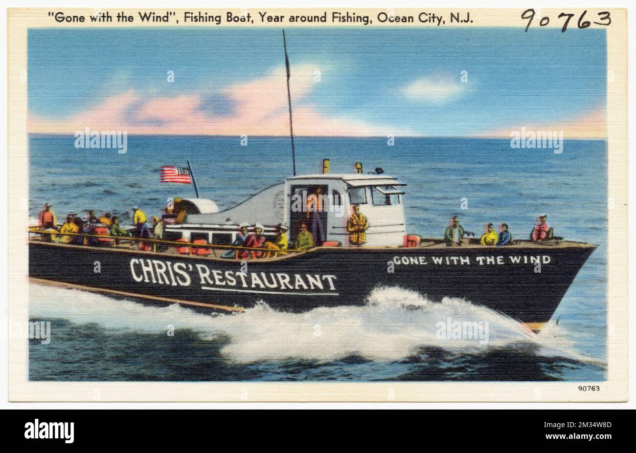 'Gone with the Wind', barca da pesca, anno di pesca, Ocean City, N. J., Barche, Mari, Tichnor Brothers Collection, cartoline degli Stati Uniti Foto Stock