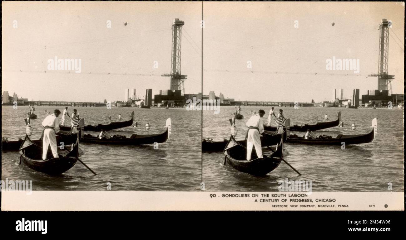 Gondolieri sulla laguna meridionale, gondolieri, laghi e stagni, Century of Progress International Exposition 1933-1934 : Chicago, Ill. Foto Stock
