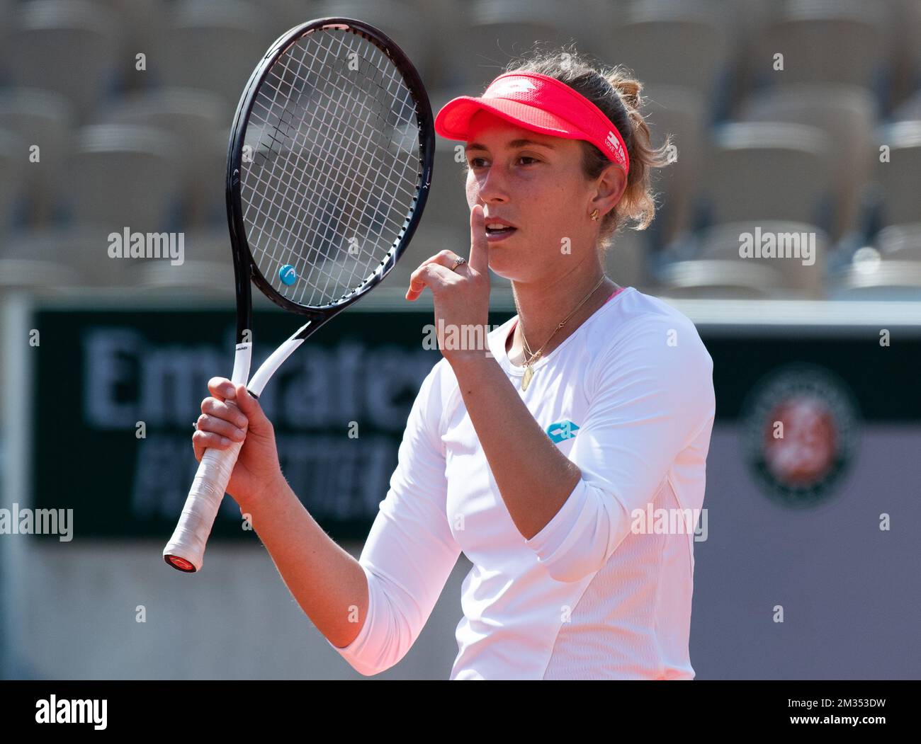 Belga Elise Mertens nella foto durante una sessione di allenamento al Roland Garros French Open di tennis, a Parigi, in Francia, venerdì 28 maggio 2021. Il torneo di quest'anno si svolge dal 24 maggio al 13 giugno. BELGA FOTO BENOIT DOPPAGNE Foto Stock