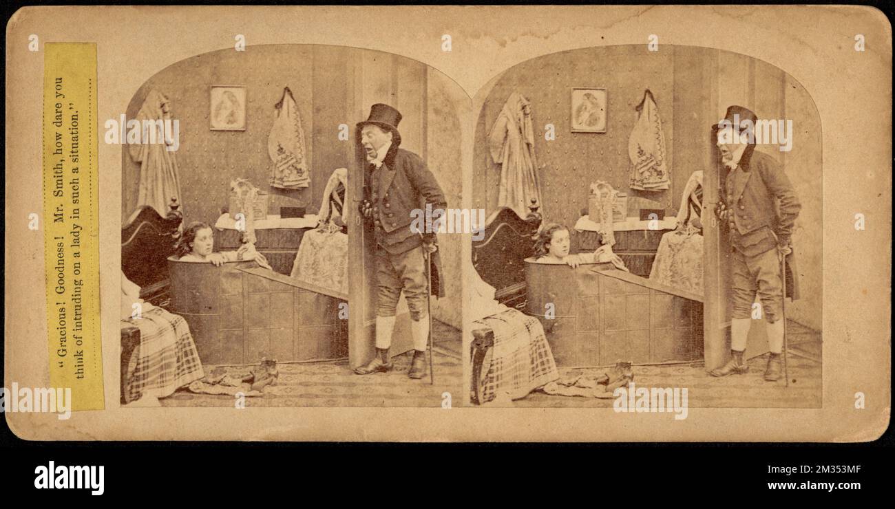 Gentile! Bontà! MR. Smith, come osate pensare di intrusione su una signora in una tale situazione, bagno Foto Stock