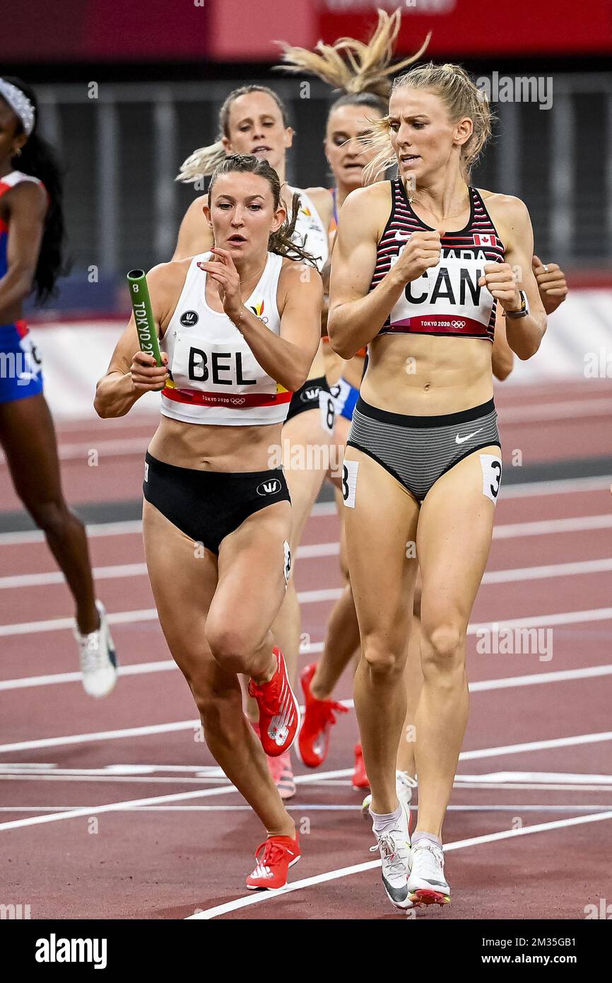 Il belga Paulien Couckuyt ha mostrato in azione durante la finale della gara di staffetta femminile 4x400m il giorno 17 dei 'Giochi Olimpici di Tokyo 2020' a Tokyo, Giappone, sabato 07 agosto 2021. Le Olimpiadi estive del 2020 rinviate si terranno dal 23 luglio al 8 agosto 2021. BELGA FOTO ROB WALBERS Foto Stock