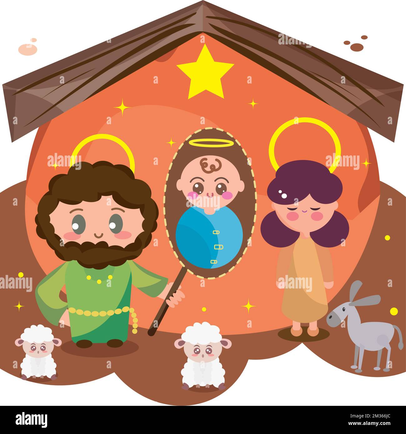 Cute cartoons of Joseph and Mary on Jesus birth Vector Illustrazione Vettoriale