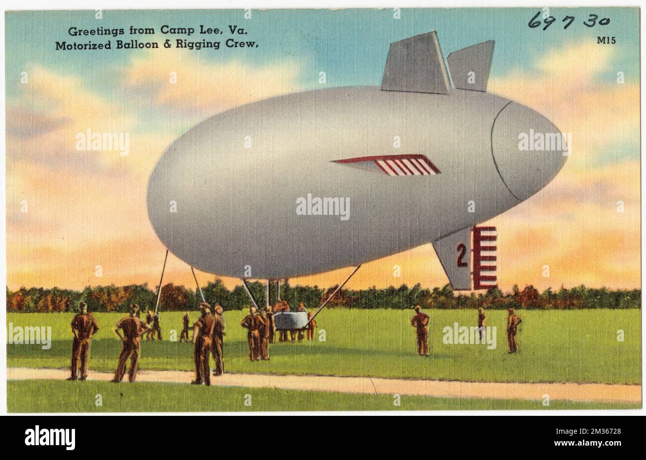 Saluti da Camp Lee, Virginia Balloon motorizzato e equipaggio di rigging. , Strutture militari, Tichnor Brothers Collection, cartoline degli Stati Uniti Foto Stock