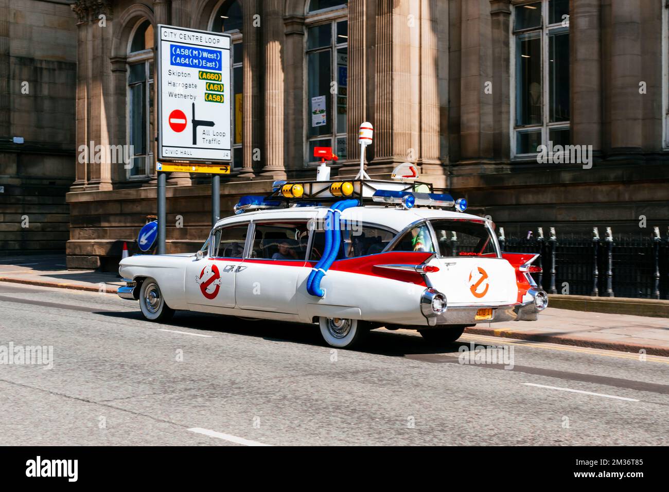 Ghostbuster auto replica. Leeds, West Yorkshire, Yorkshire e Humber, Inghilterra, Regno Unito, Europa Foto Stock
