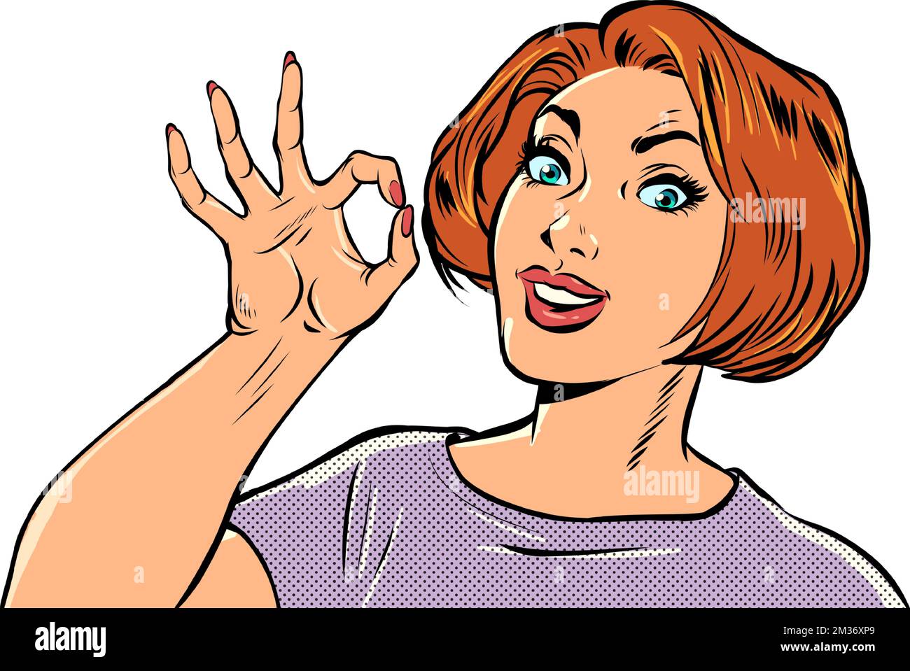 Donna d'affari donna OK gesto, qualità raccomandazione, mano gesto, annuncio pubblicitario Illustrazione Vettoriale