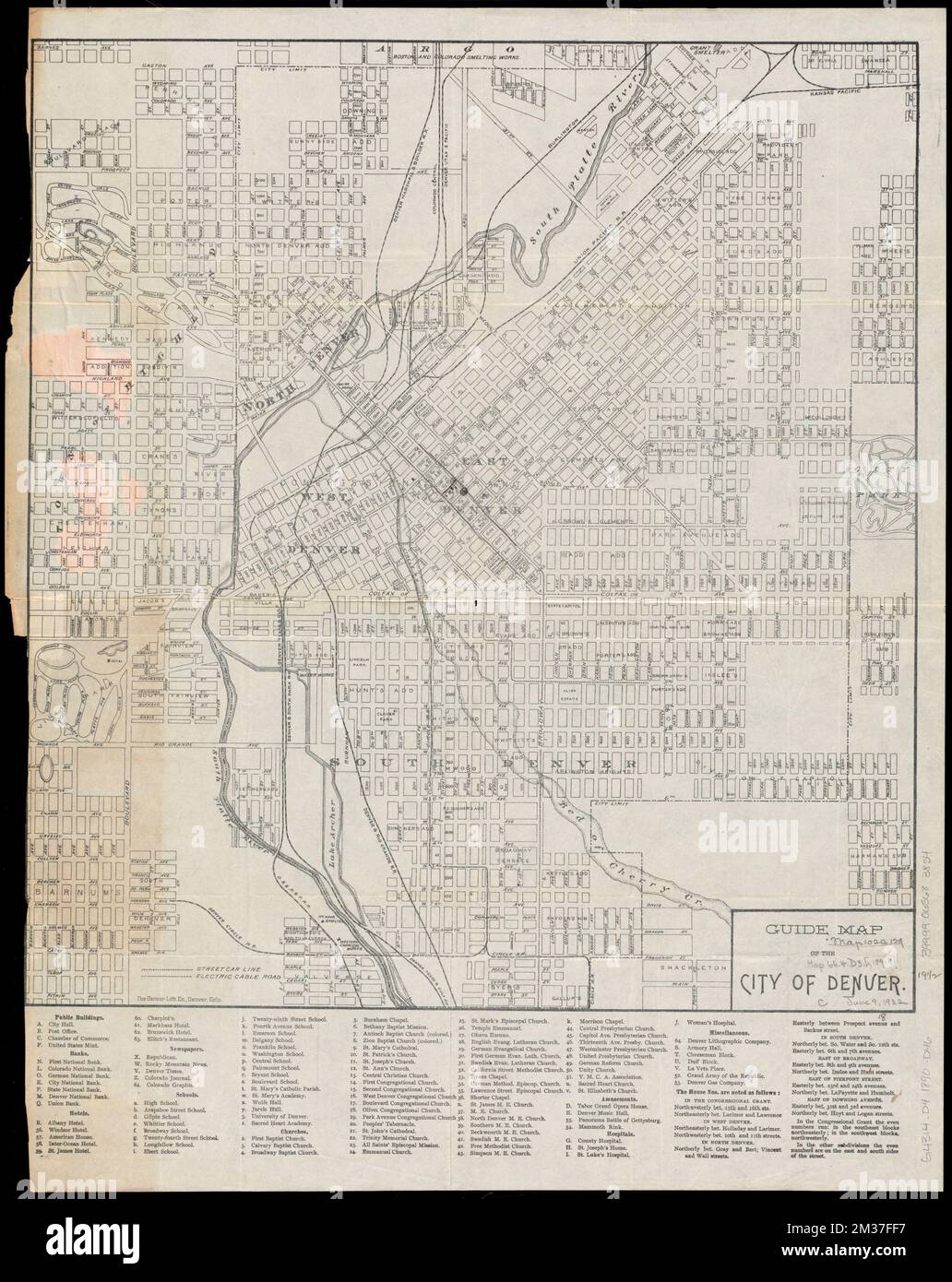Mappa guida della città di Denver , Denver Colom., Mappe Norman B. Leventhal Map Center Collection Foto Stock
