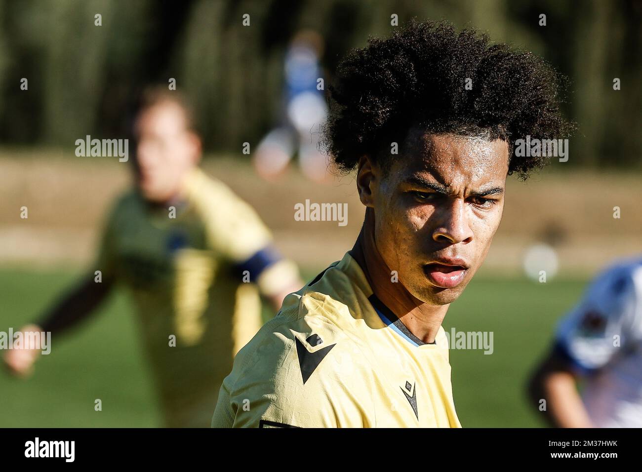 Il Tajon Buchanan del Club è stato raffigurato durante una amichevole partita di calcio tra il Club belga Brugge e la seconda squadra tedesca della Bundesliga Karlsruher SC, nei loro campi di allenamento invernali a Marbella, Spagna, mercoledì 05 gennaio 2022. FOTO DI BELGA BRUNO FAHY Foto Stock