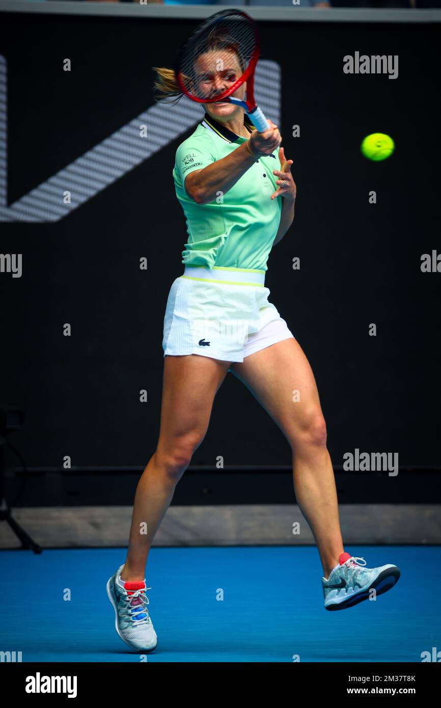 Fiona ferro francese (WTA 104) raffigurato in azione durante una partita tra ferro francese e Svitolina Ucraina al torneo di tennis 'Australian Open' Grand Slam, lunedì 17 gennaio 2022 a Melbourne Park, Melbourne, Australia. L'edizione 2022 del Grand Slam australiano si svolge dal 17th al 30th gennaio. FOTO DI BELGA PATRICK HAMILTON Foto Stock