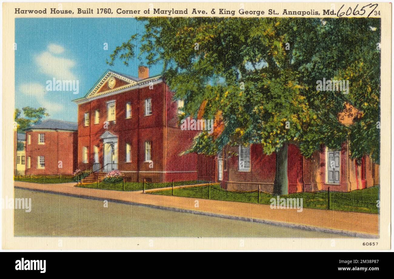 Harwood House, costruita nel 1760, angolo di Maryland Ave. E King George St., Annapolis, Md , Edifici storici, Case, Tichnor Brothers Collection, cartoline degli Stati Uniti Foto Stock