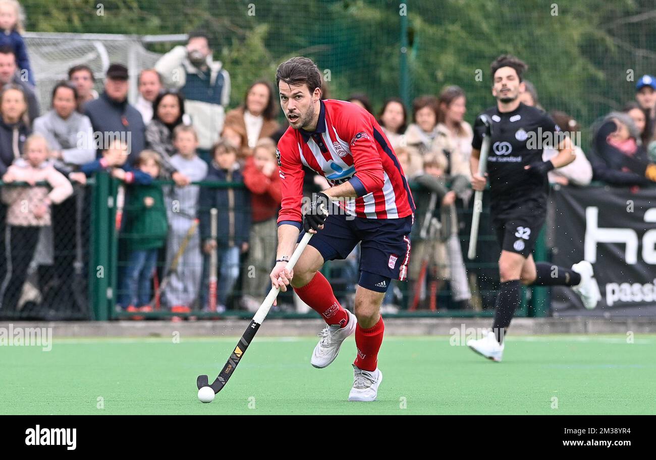 Leopold's Gaspard Baumgarten ha mostrato in azione durante una partita di hockey tra Royal Racing Club e Royal Leopold Club, domenica 13 marzo 2022 a Bruxelles, il giorno 15 della stagione maschile della Lega belga 2021-2022. FOTO DI BELGA DAVID CATRY Foto Stock