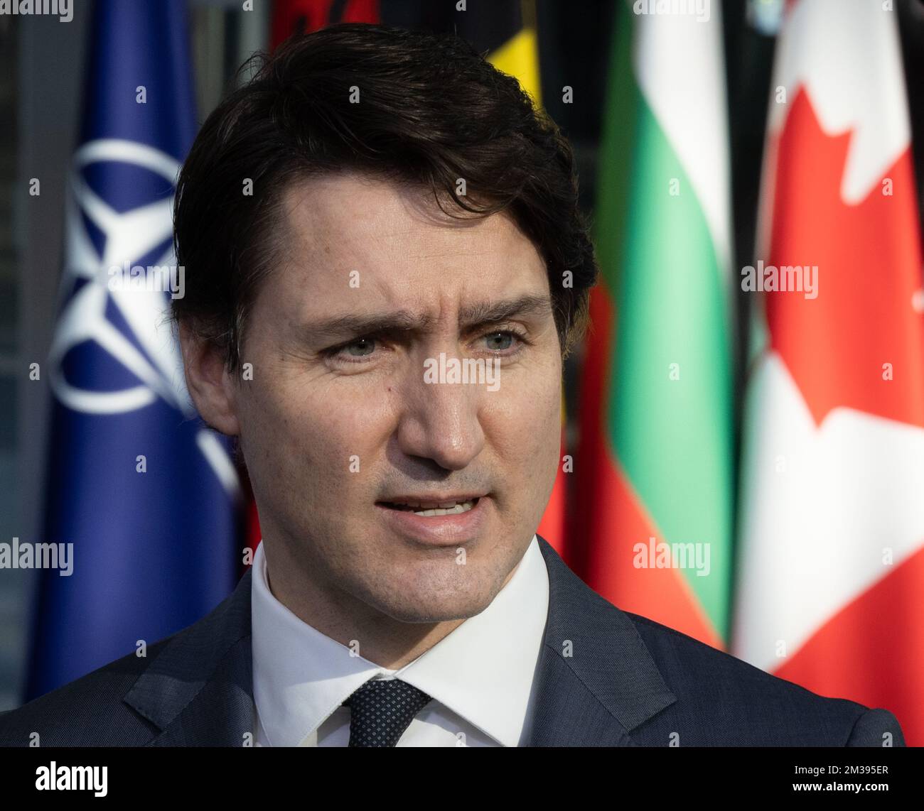 Il primo Ministro del Canada Justin Trudeau ha illustrato agli arrivi per un vertice straordinario dell'alleanza militare NATO (Organizzazione del Trattato del Nord Atlantico), giovedì 24 marzo 2022, a Bruxelles. BELGA FOTO BENOIT DOPPAGNE Foto Stock