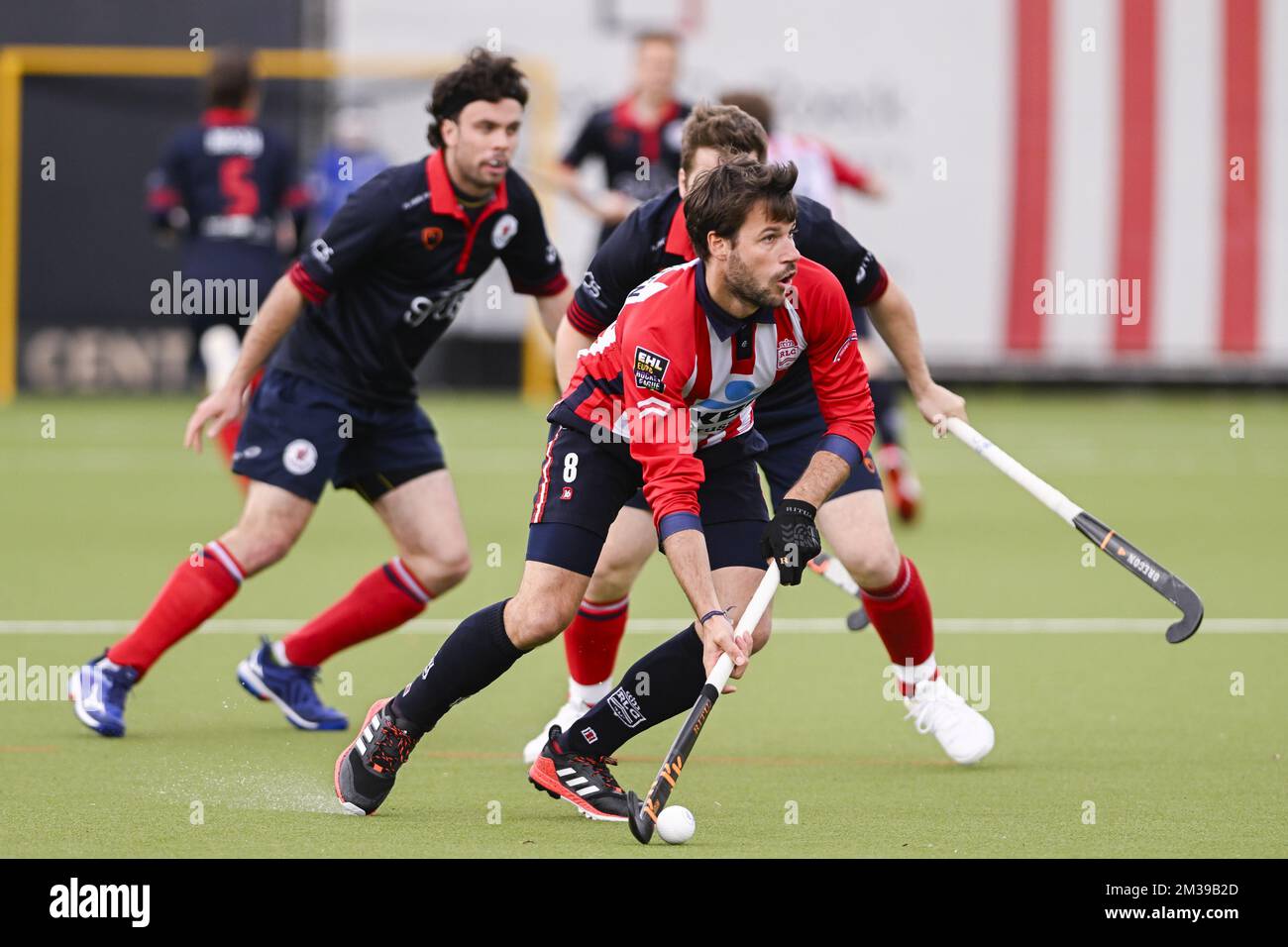 Leopold's Gaspard Baumgarten ha mostrato in azione durante una partita di hockey tra il Royal Leopold Club e KHC Leuven, domenica 03 aprile 2022 a Bruxelles, il giorno 19 della stagione maschile della Lega belga 2021-2022. FOTO DI BELGA LAURIE DIEFFEMBACQ Foto Stock