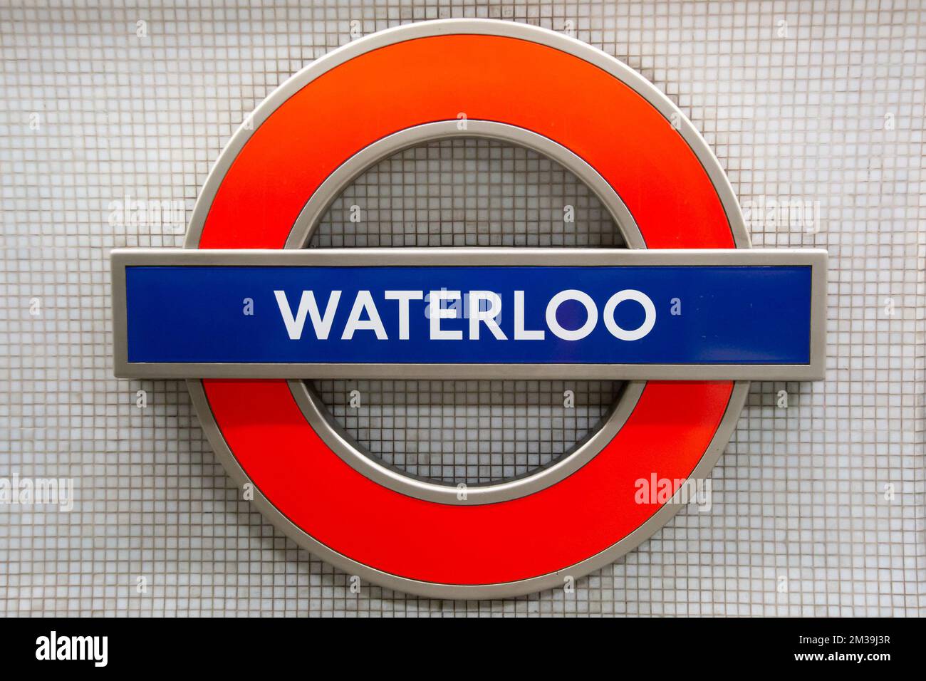 Stazione della metropolitana di Waterloo, cartello sulla Jubilee Line, Londra, Inghilterra, Regno Unito Foto Stock