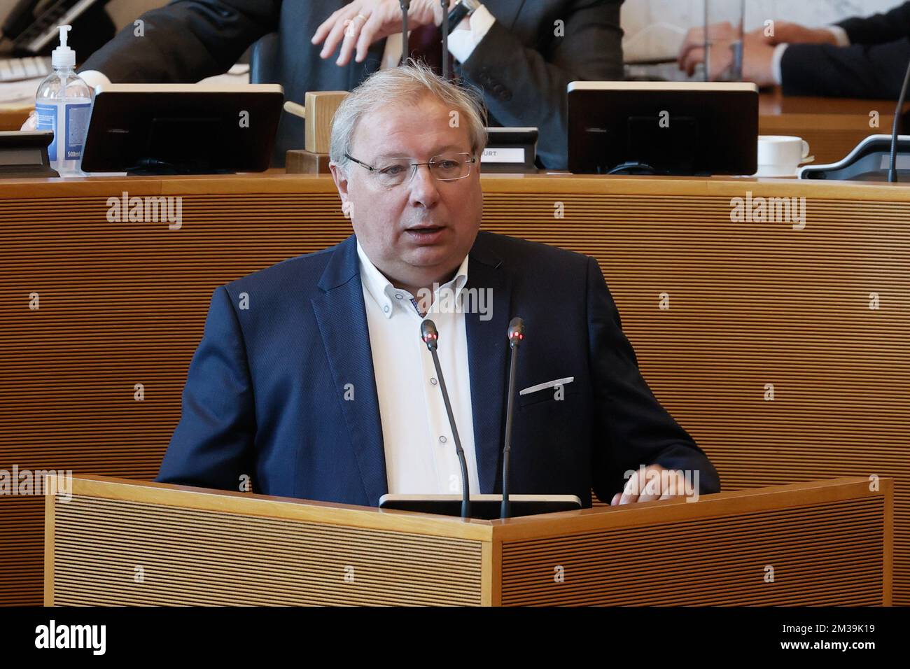 Andre Antoine del CDH sessione plenaria del Parlamento vallone a Namur, mercoledì 20 aprile 2022. FOTO DI BELGA BRUNO FAHY Foto Stock