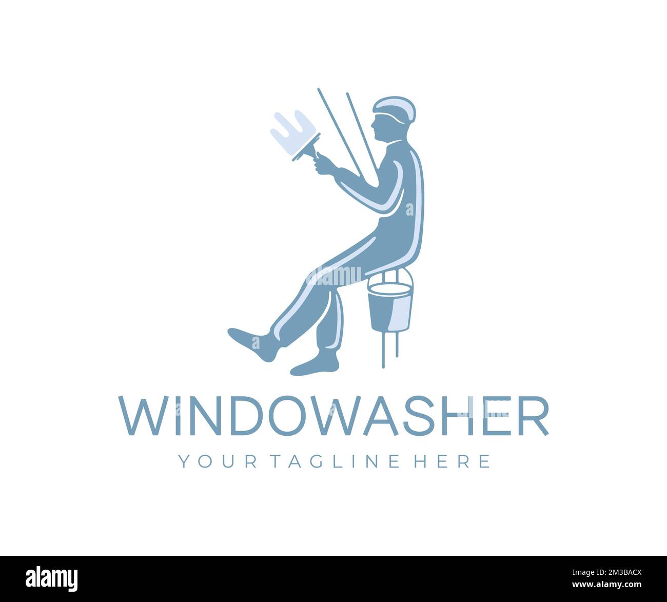 Gli arrampicatori industriali lavano le finestre e i grattacieli utilizzando il design a ventosa e con logo. Alpinismo industriale, pulitore per vetri, domestica Illustrazione Vettoriale