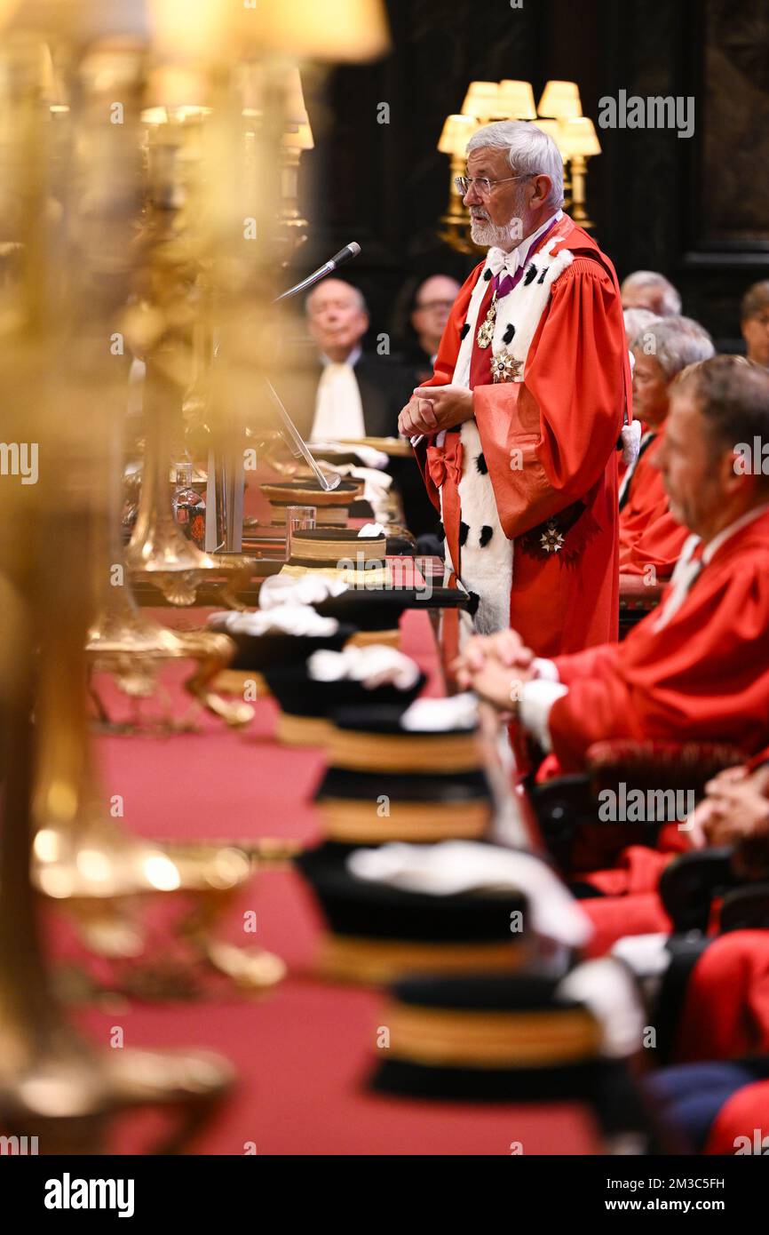 Il primo procuratore generale Andre Henkes ha pronunciato un discorso all'apertura del nuovo anno giudiziario della Corte di cassazione (alta Corte - Hof Van Cassatie - Cour de Cassation), a Bruxelles, giovedì 01 settembre 2022. FOTO DI BELGA LAURIE DIEFFEMBACQ Foto Stock