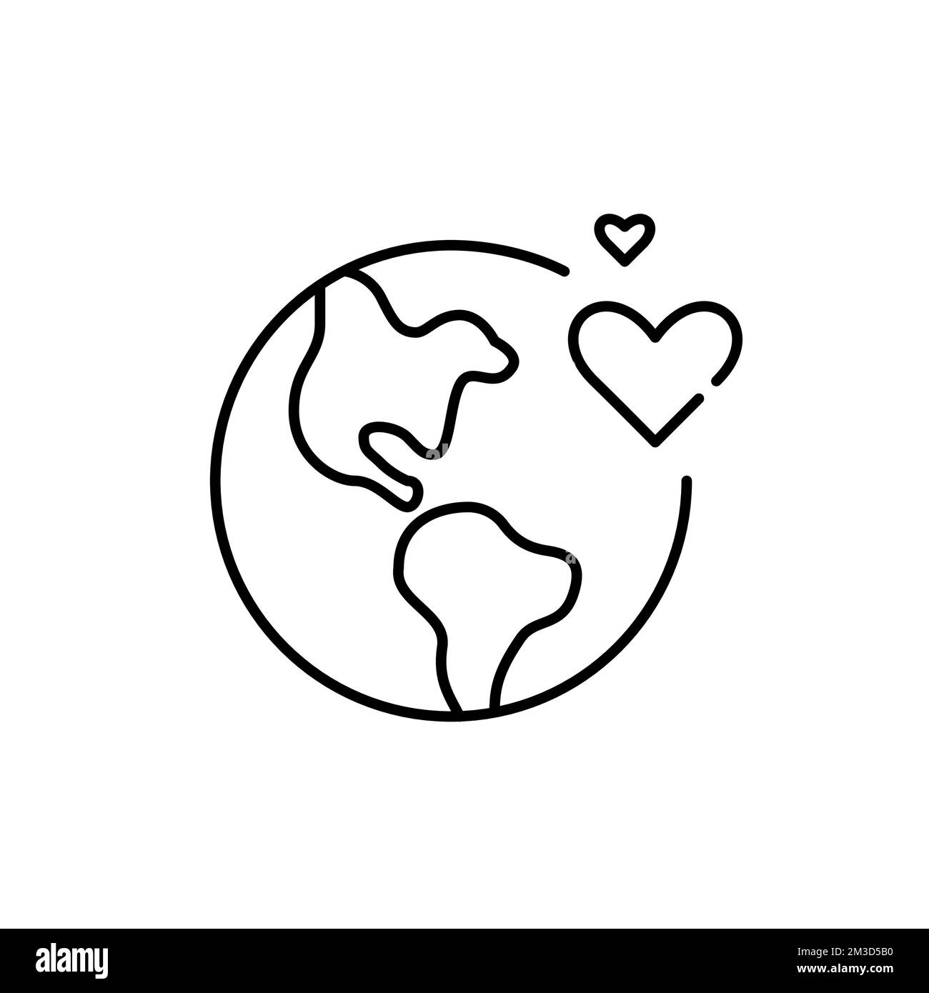 Simbolo di rivendicazione internazionale. Terra con i cuori. Pixel Perfect, icona del tratto modificabile Illustrazione Vettoriale