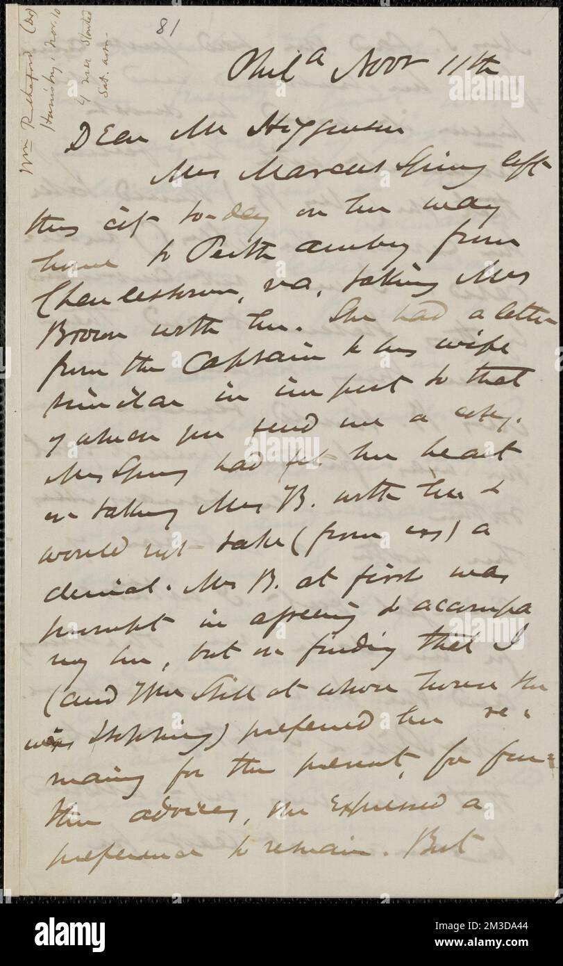 Lettera autografa di James Miller M’Kim firmata a Thomas Wentworth Higginson, Philia [delphia], 11 novembre [1859] , abolizionisti, Stati Uniti, movimenti antislavery, Stati Uniti, Storia, 19th ° secolo, Harpers Ferry W. Virginia, Storia, RAID di John Brown, 1859, primavera, Rebecca Buffum, Brown, Mary Ann Day, 1816-1884, Brown, Giovanni, 1800-1859. John Brown- corrispondenza relativa a John Brown e al raid su Harpers Ferry Foto Stock