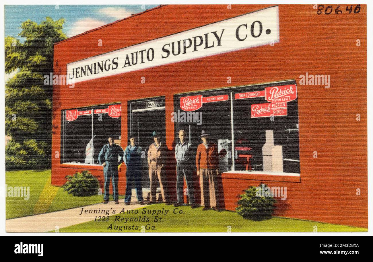 Jennings Auto Supply Co., 1223 Reynolds St., Augusta, GA. , Stazioni di servizio per automobili, Tichnor Brothers Collection, cartoline degli Stati Uniti Foto Stock