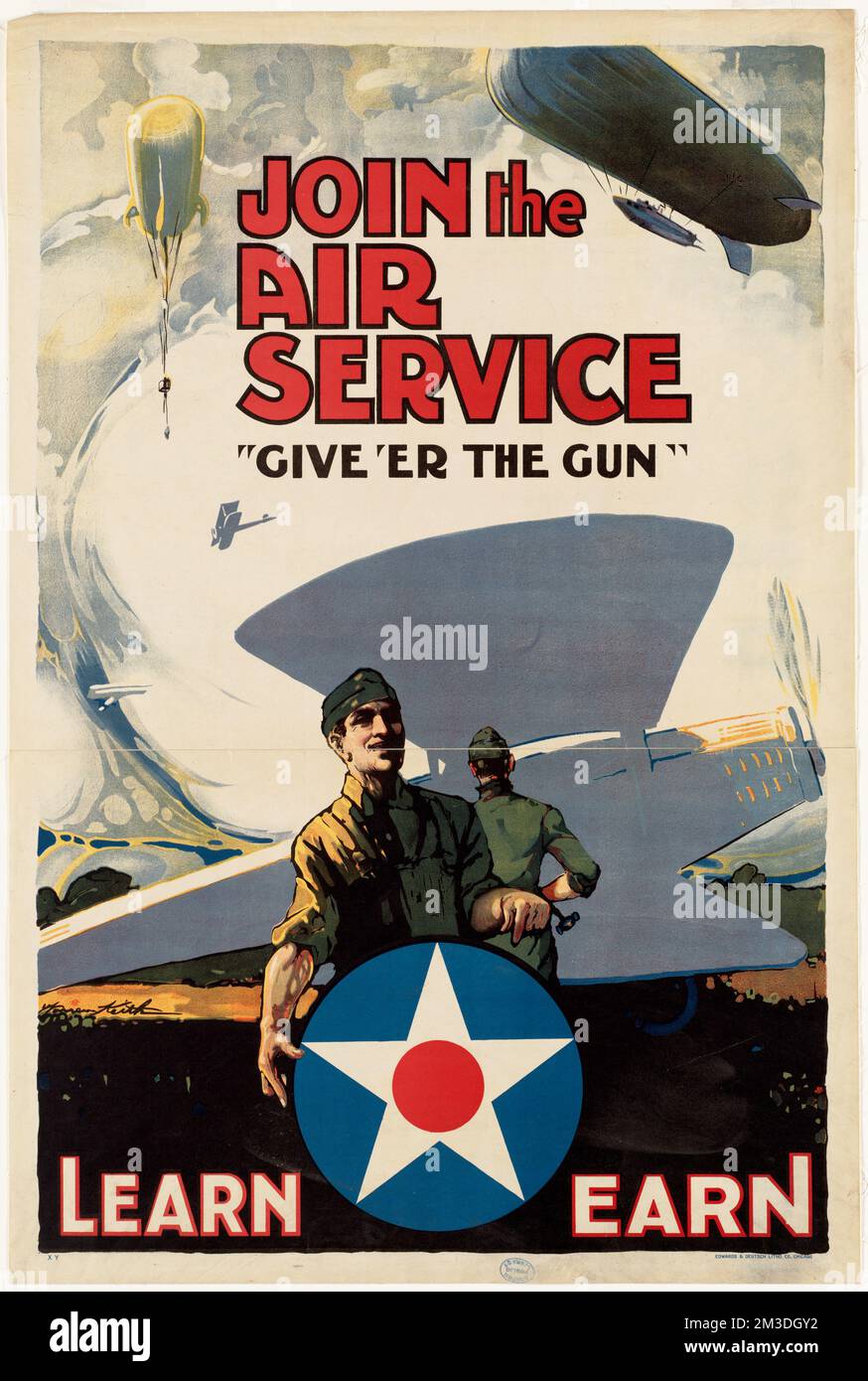Partecipare al servizio aereo. Give 'er la pistola , Recruiting & Enlistment, piloti aerei militari, Guerra Mondiale, 1914-1918, Stati Uniti. Esercito. Servizio aereo Foto Stock