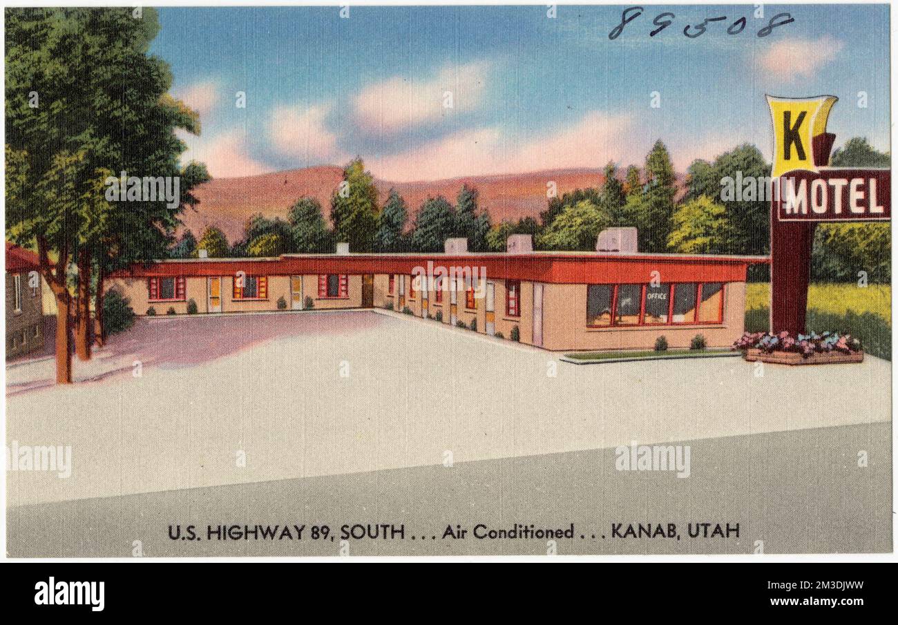 K Motel, Stati Uniti Autostrada 89, sud... Aria condizionata... Kanab, Utah , Motel, Tichnor Brothers Collection, cartoline degli Stati Uniti Foto Stock