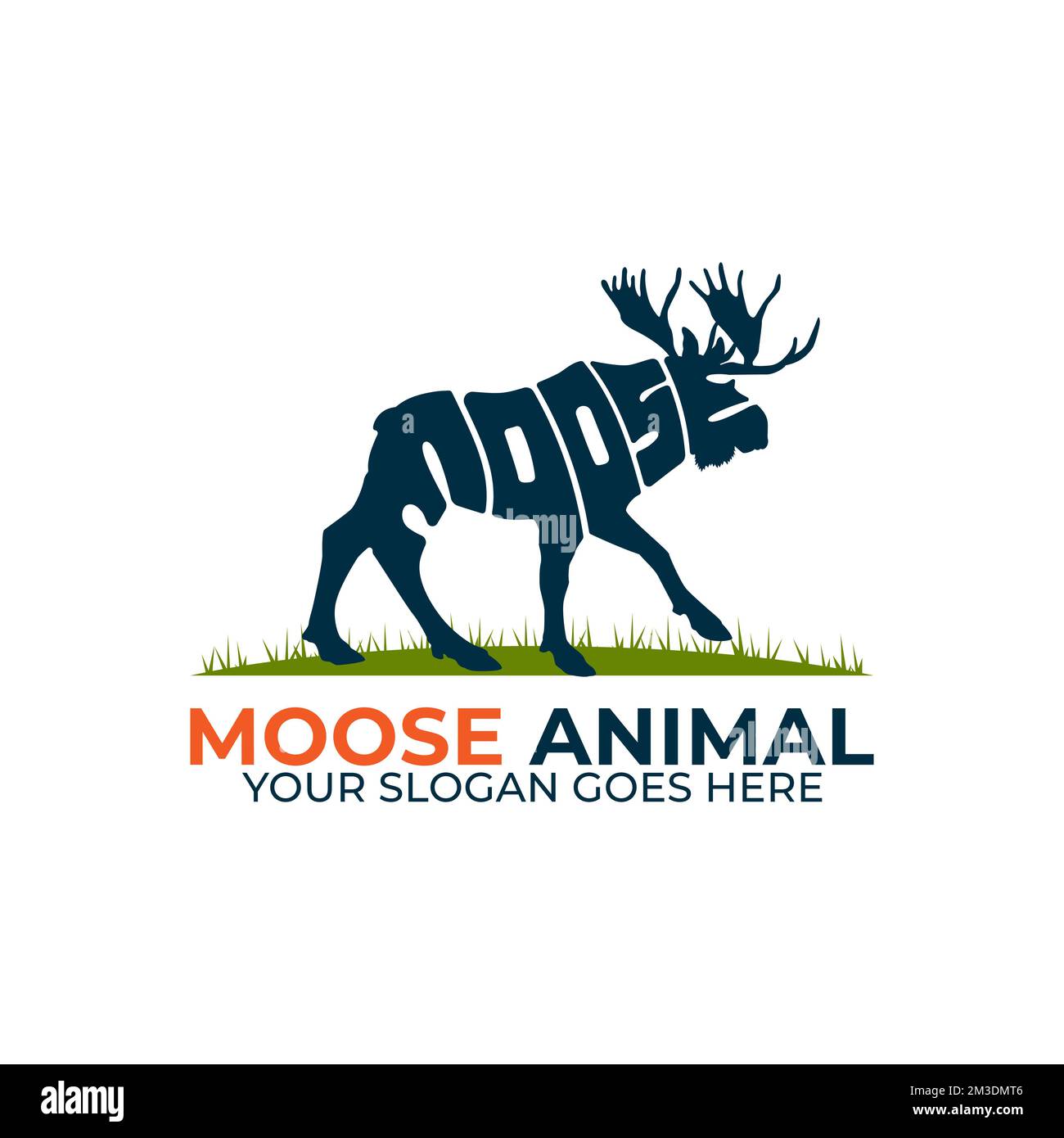 Moose Wildlife logo animale vettore di disegno, icona con Warp testo nella forma di un'illustrazione Moose Illustrazione Vettoriale
