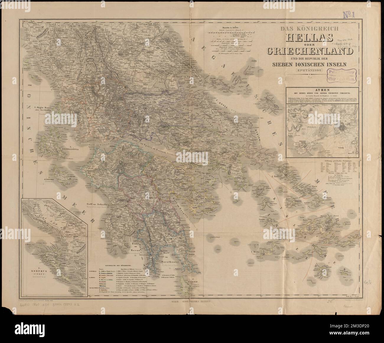 Das Königreich Hellas oder Griechenland und die Republik der Sieben Ionischen Inseln (Ephtánisos) , Grecia, Mappe Norman B. Leventhal Map Center Collection Foto Stock