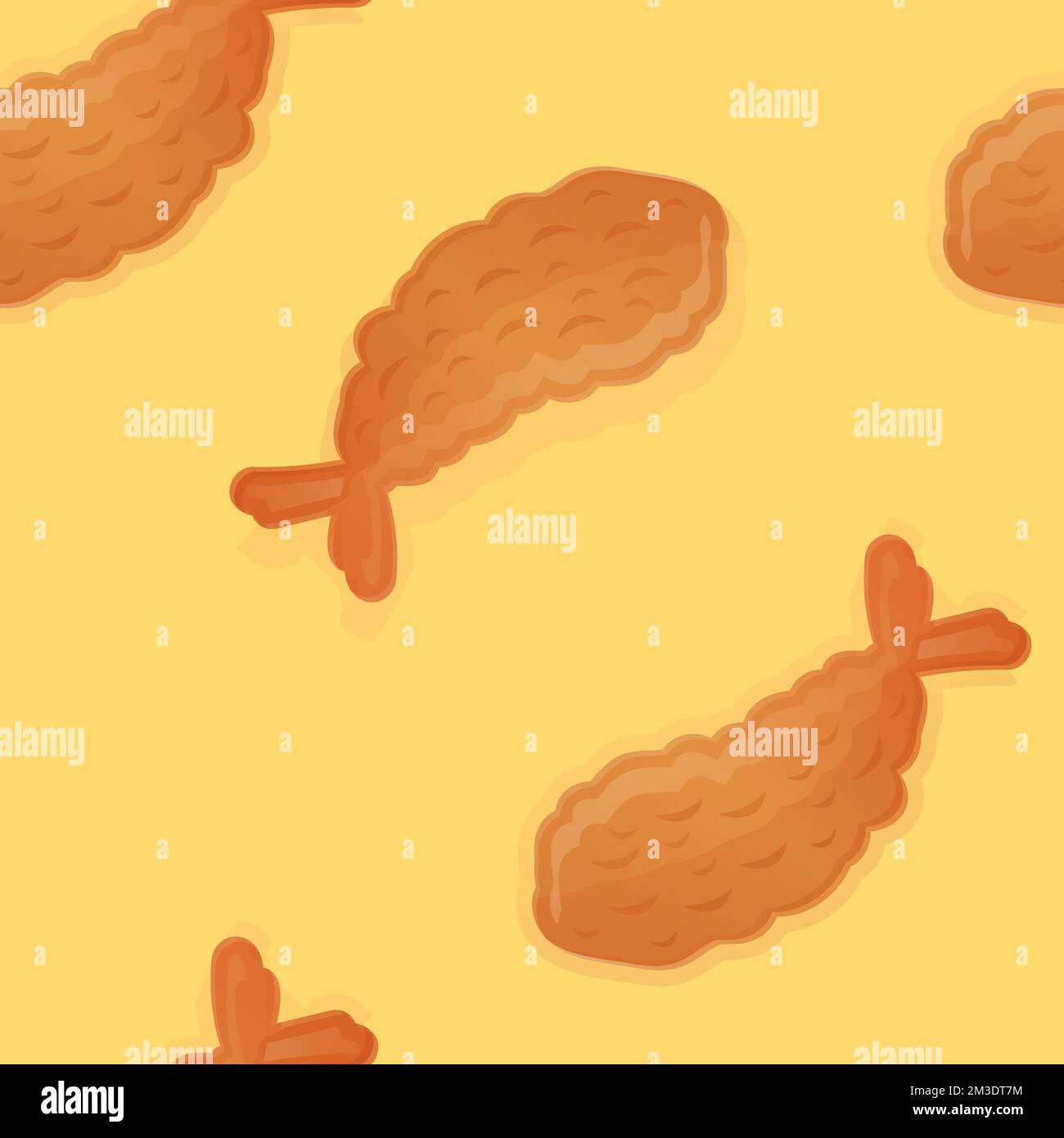 Modello Tempura giapponese senza cuciture. Illustrazione del cibo asiatico in stile cartoon Illustrazione Vettoriale