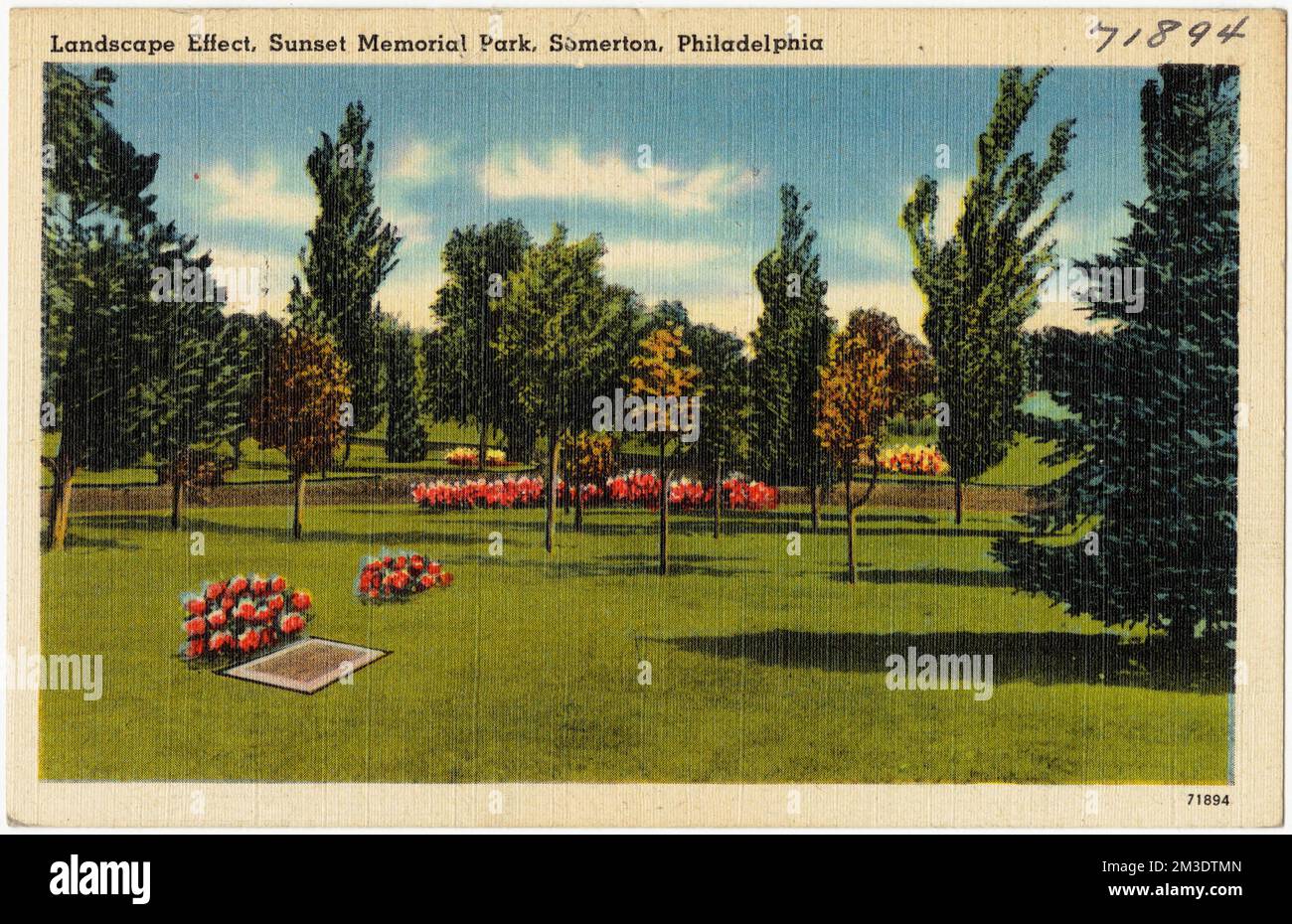 Effetto paesaggio, Sunset Memorial Park, Somerton, Filadelfia , Parchi, Tichnor Brothers Collection, cartoline degli Stati Uniti Foto Stock