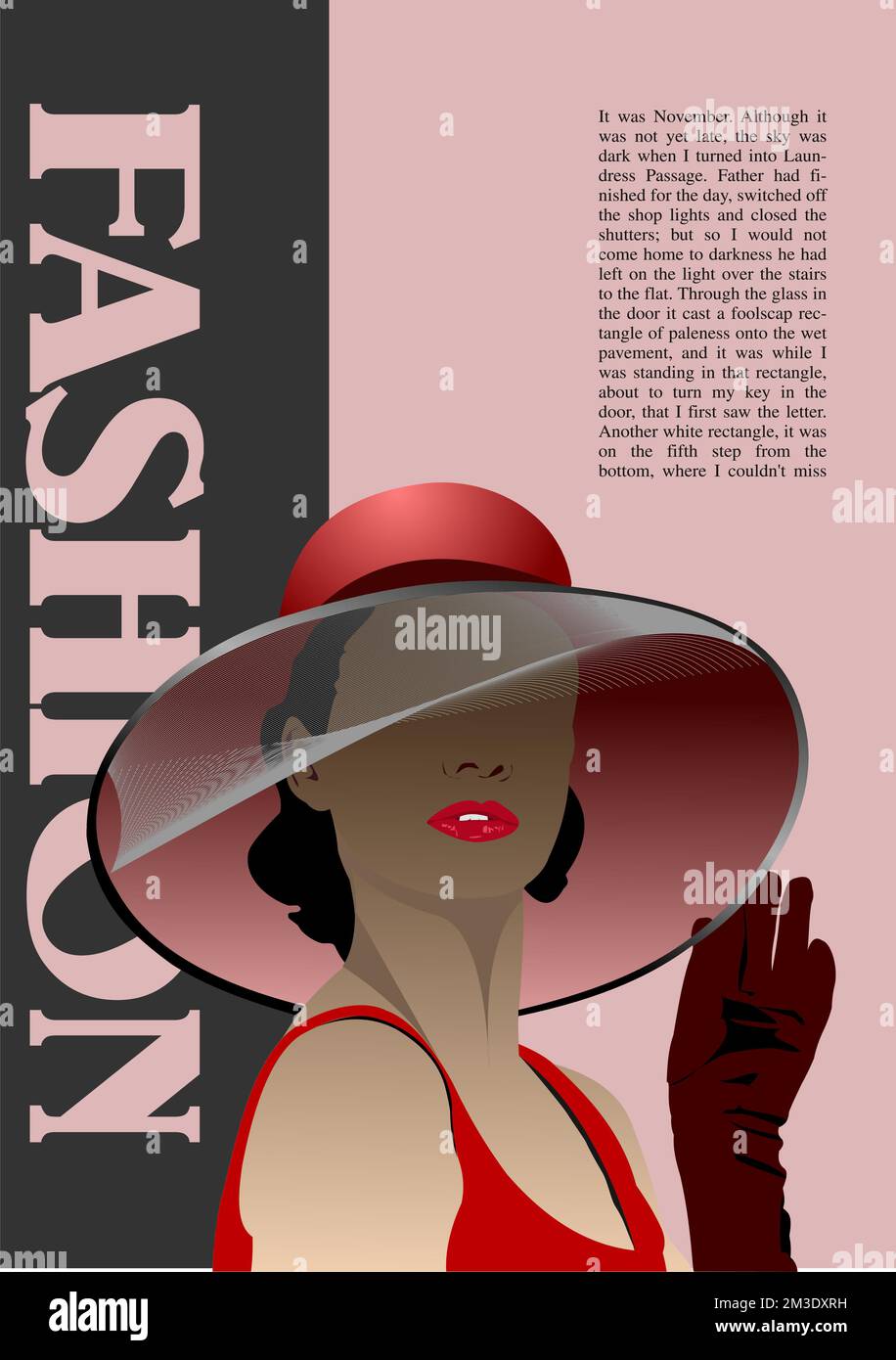 Silhouette donna alla moda con cappello e velo moderni. illustrazione vettoriale 3d Illustrazione Vettoriale