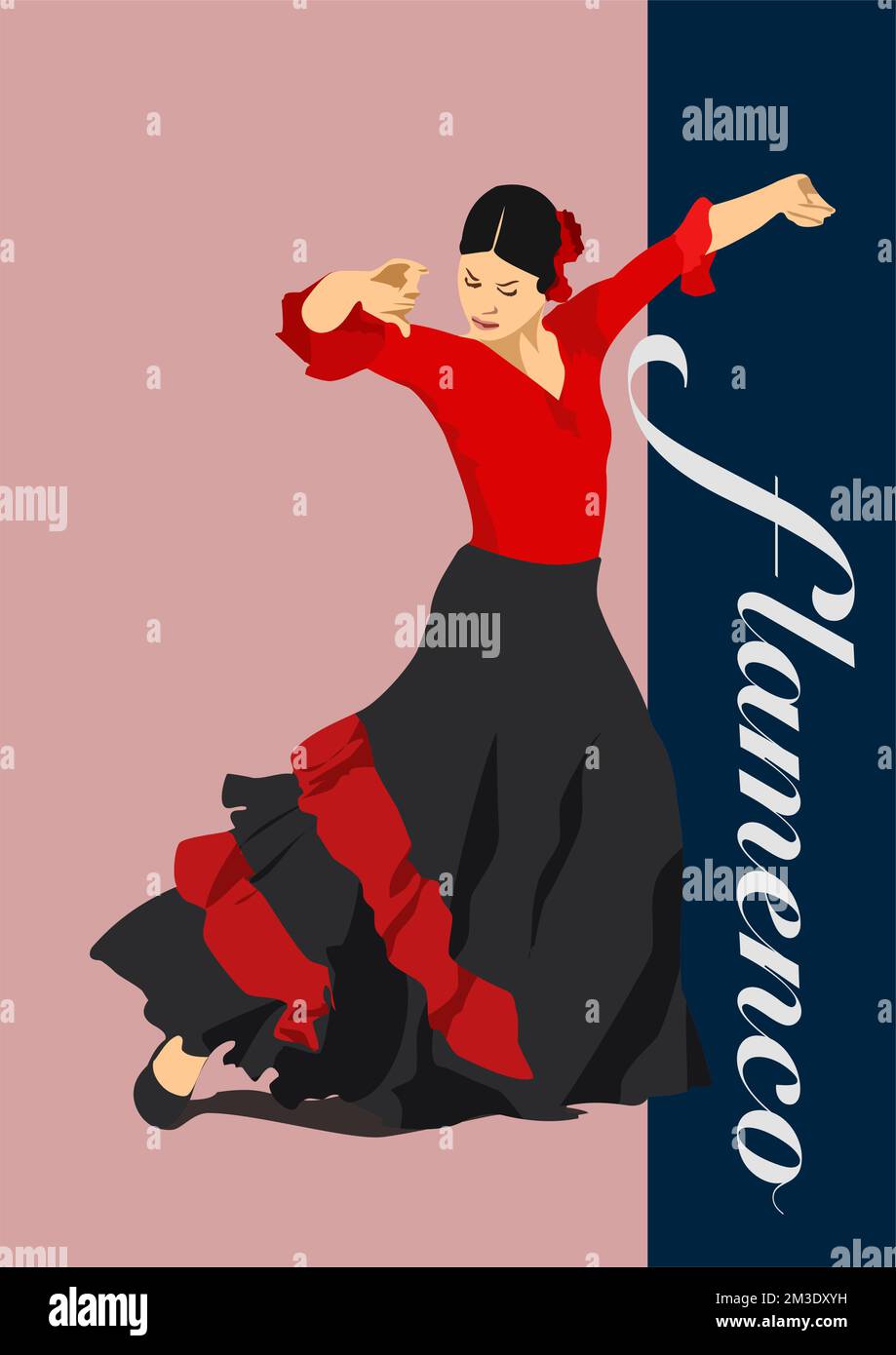 Bella giovane donna che balla flamenco. Illustrazione vettoriale 3d Illustrazione Vettoriale