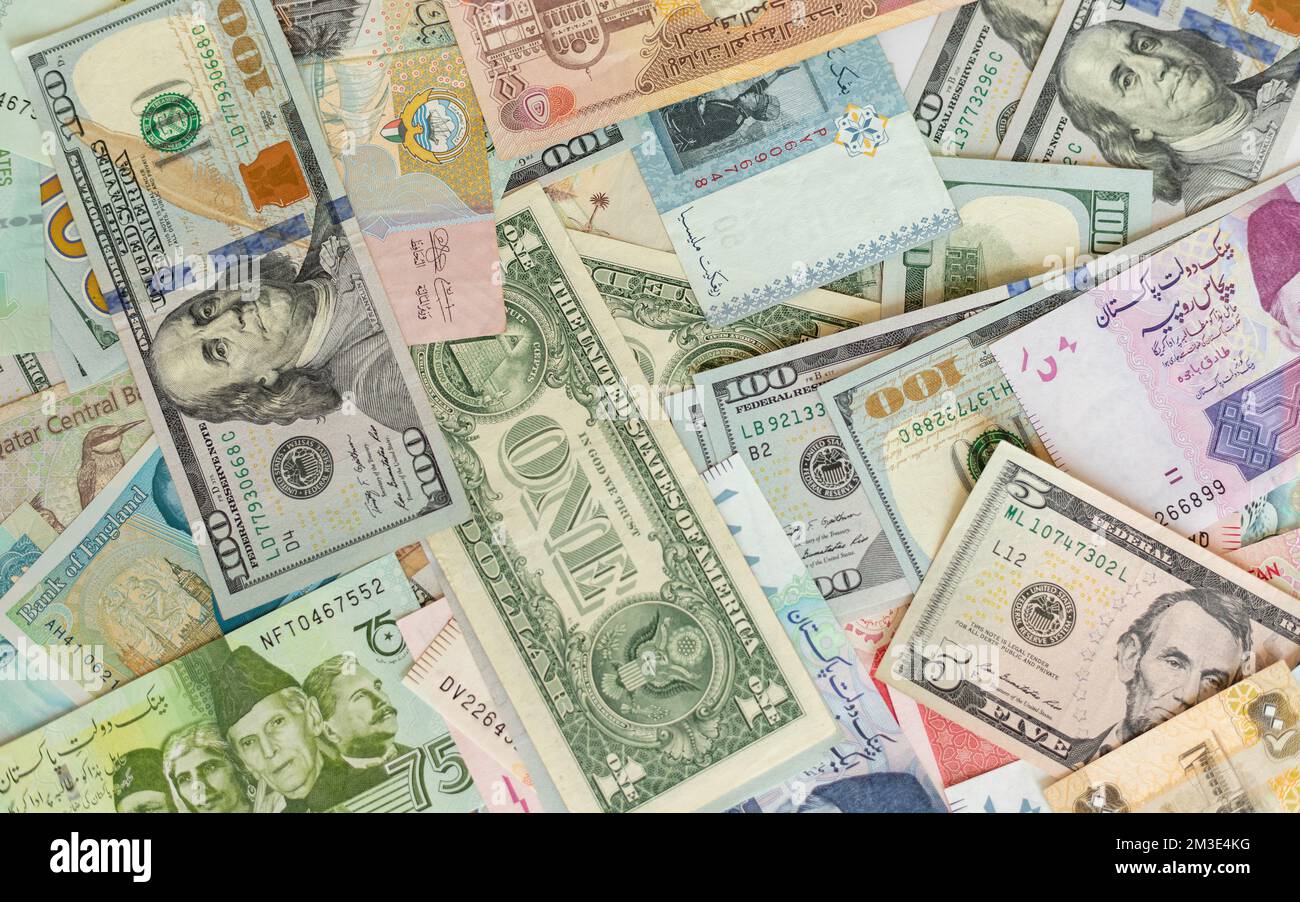 Varie valute di paesi diversi Foto Stock