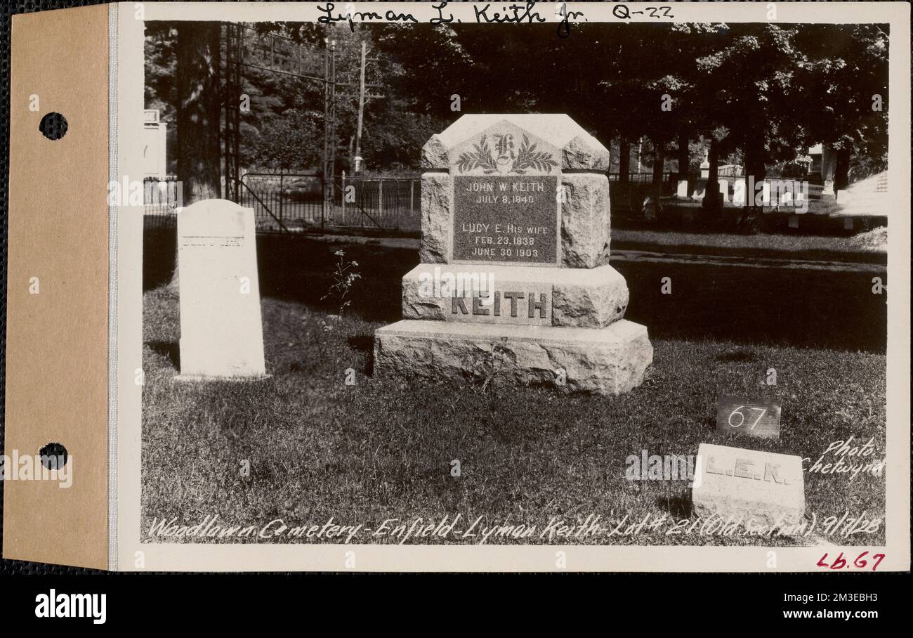 Lyman Keith, Woodlawn Cemetery, sezione vecchia, lotto 21, Enfield, Massa, 7 settembre 1928 : Lyman L. Keith Jr., Q-22 , acquedotto, serbatoi strutture di distribuzione dell'acqua, immobiliare, cimiteri Foto Stock