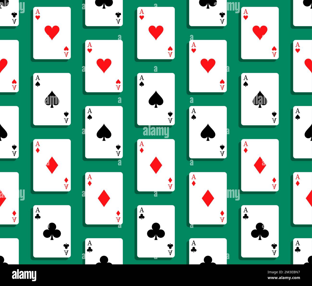 Modello senza cuciture con set di 4 assi di carte da gioco di diversi tute. Diamanti, cuori, Club, Spade. Ornamento per decorazione e stampa su fabr Illustrazione Vettoriale