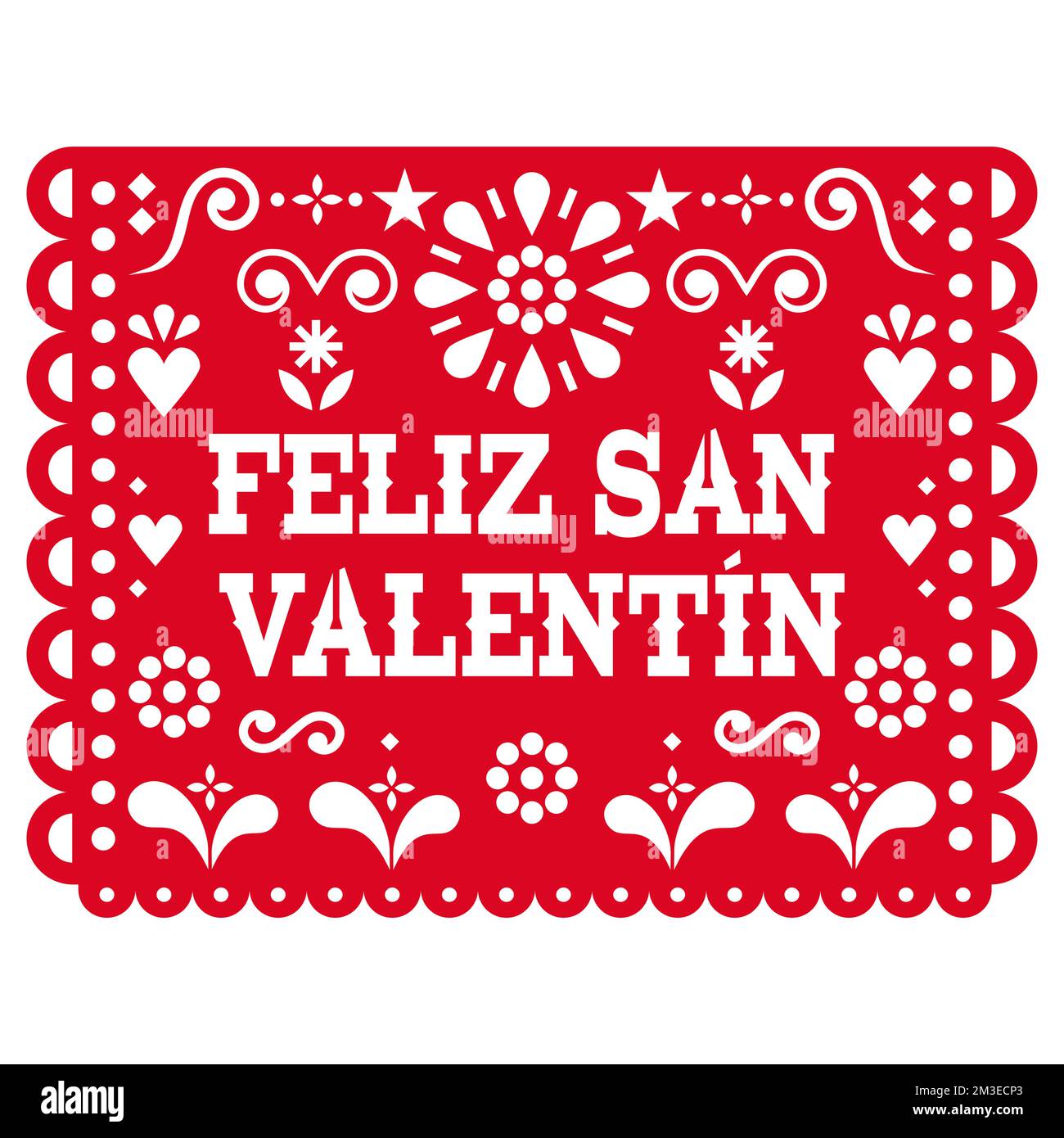 Feliz San Valentin - San Valentino Papel Picado - carta messicana ritagliata decorazione vettoriale design, fiesta decorazione ghirlanda Illustrazione Vettoriale