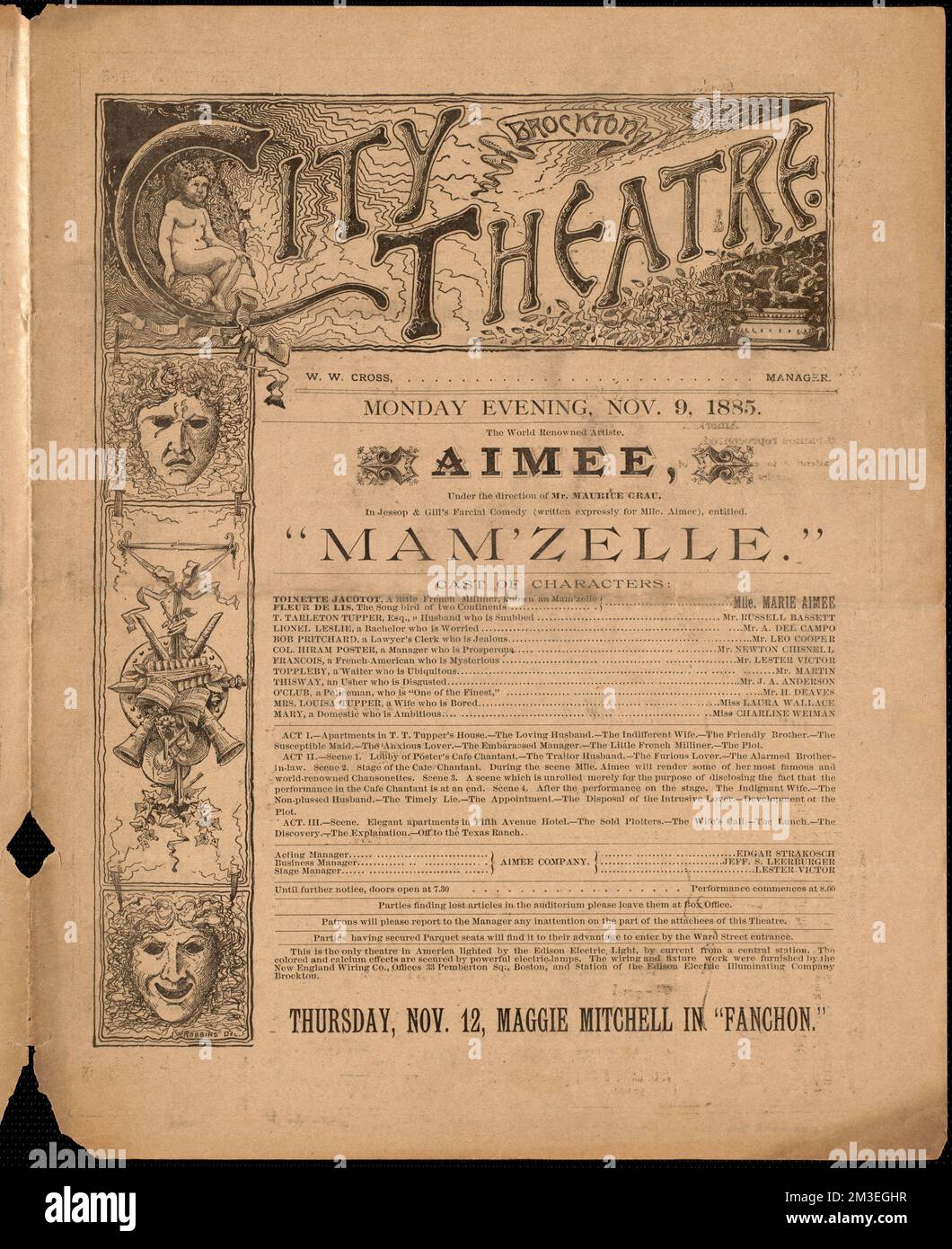 'MAM'zelle' , spettacolo, Collezione archivistica della Biblioteca pubblica di Brockton Foto Stock