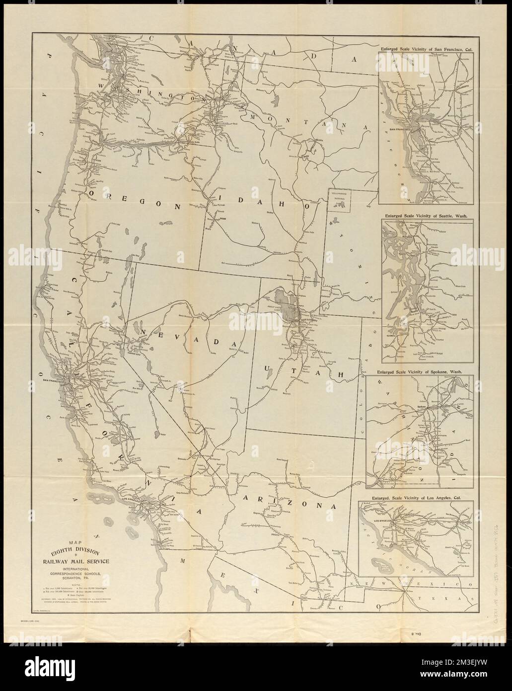 Mappa Servizio postale ferroviario di ottava divisione, Servizio postale, Stati del Pacifico e della montagna, Mappe, Ferrovie, Stati del Pacifico e della montagna, Mappe, Servizio postale ferroviario, Stati del Pacifico e della montagna, Mappe, Servizio postale ferroviario, Arizona, Mappe, Servizio postale ferroviario, California, Mappe, Servizio postale ferroviario, California, Los Angeles, Mappe, Servizio postale ferroviario, California, San Francisco, Mappe, servizio di posta ferroviaria, Idaho, Mappe, servizio di posta ferroviaria, Oregon, Mappe, Servizio postale ferroviario, Utah, Mappe, Servizio postale ferroviario, Stato di Washington, Mappe, Servizio postale ferroviario, Stato di Washington, Seattle, Mappe, posta ferroviaria Foto Stock