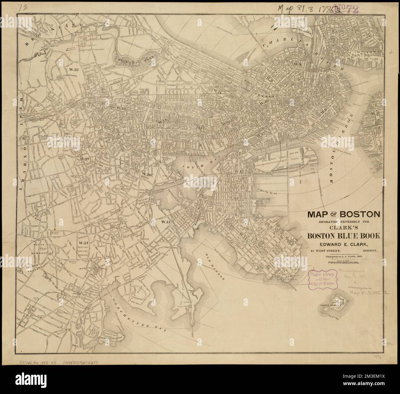 Mappa di Boston : incisa espressamente per il libro blu di Clark Boston , Boston Mass., Maps Norman B. Leventhal Map Center Collection Foto Stock