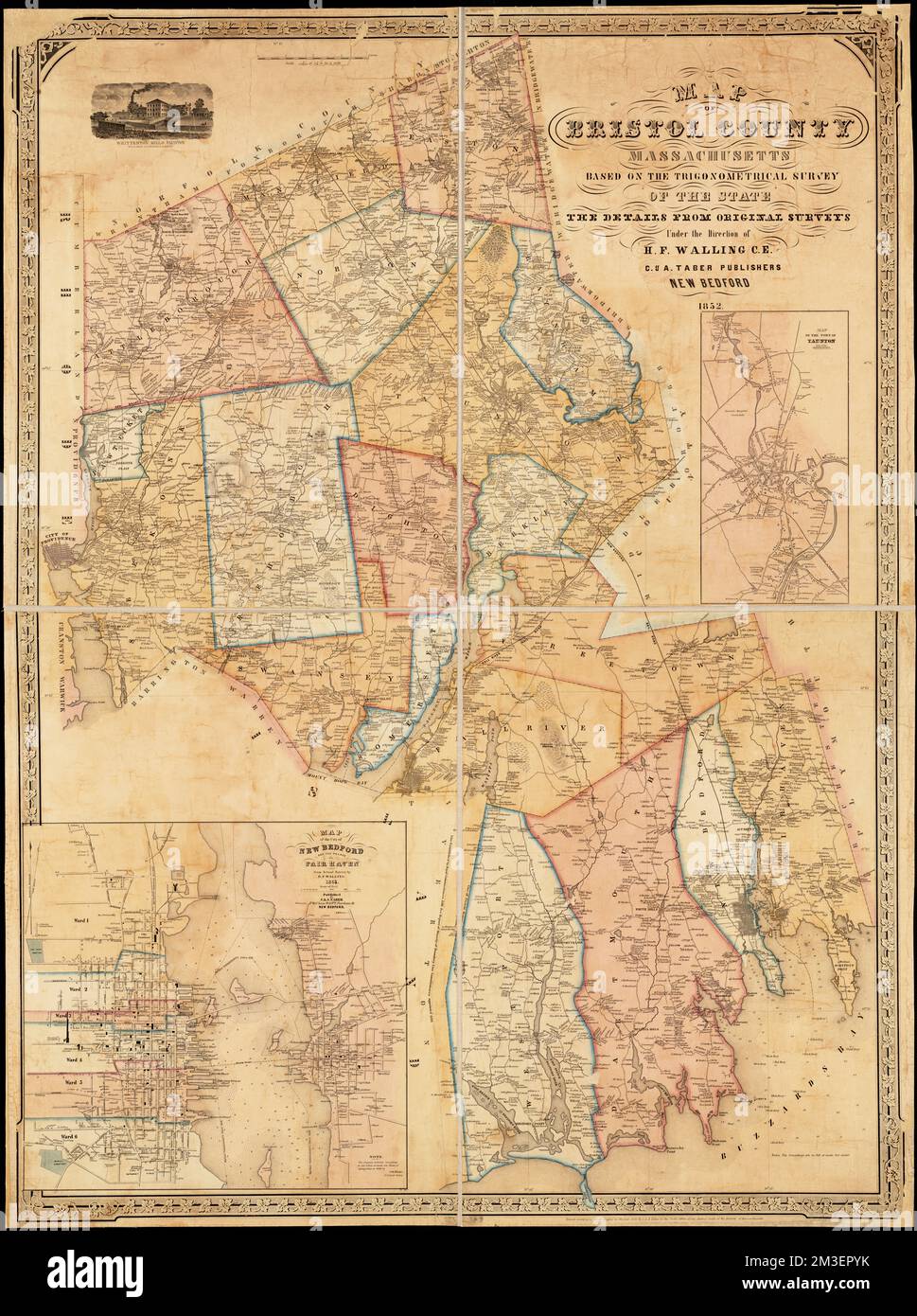 Mappa della contea di Bristol Massachusetts sulla base del sondaggio