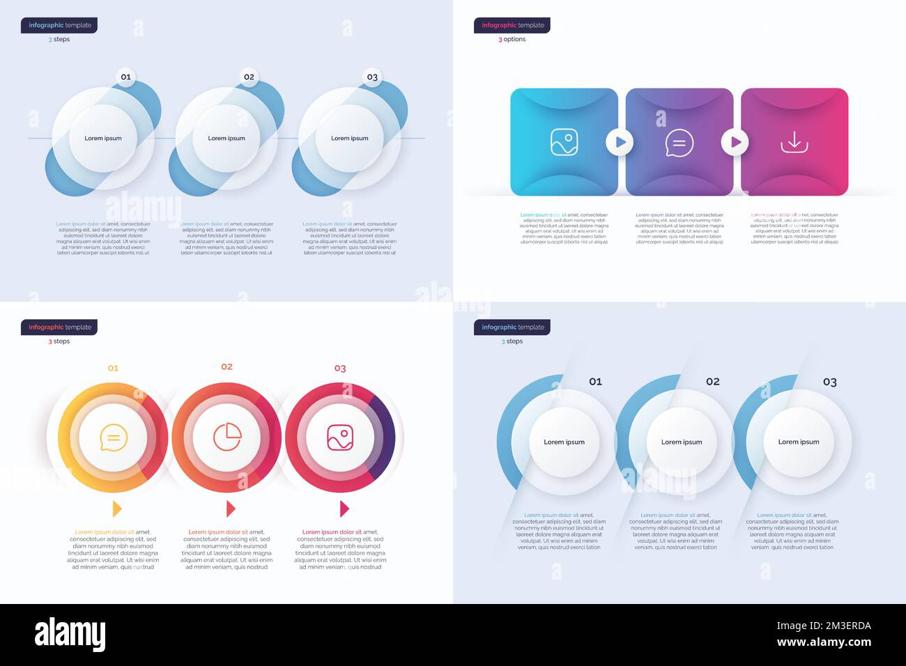Set di modelli infografici vettoriali composti da 3 forme Illustrazione Vettoriale