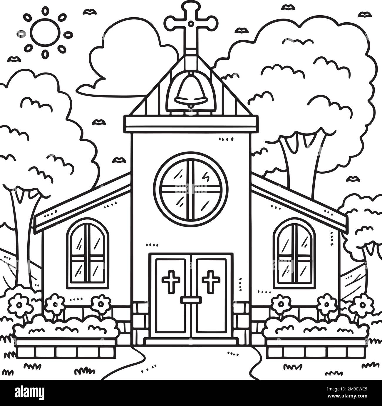 Christian Church Coloring Page for Kids Illustrazione Vettoriale