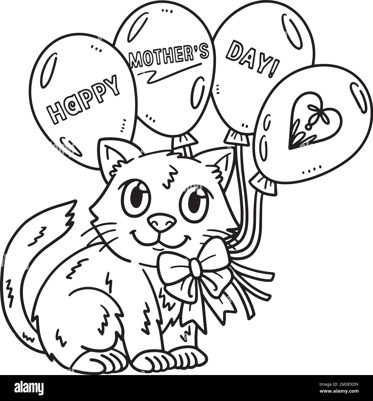 Happy Mothers Day Cat e Balloons isolato Illustrazione Vettoriale
