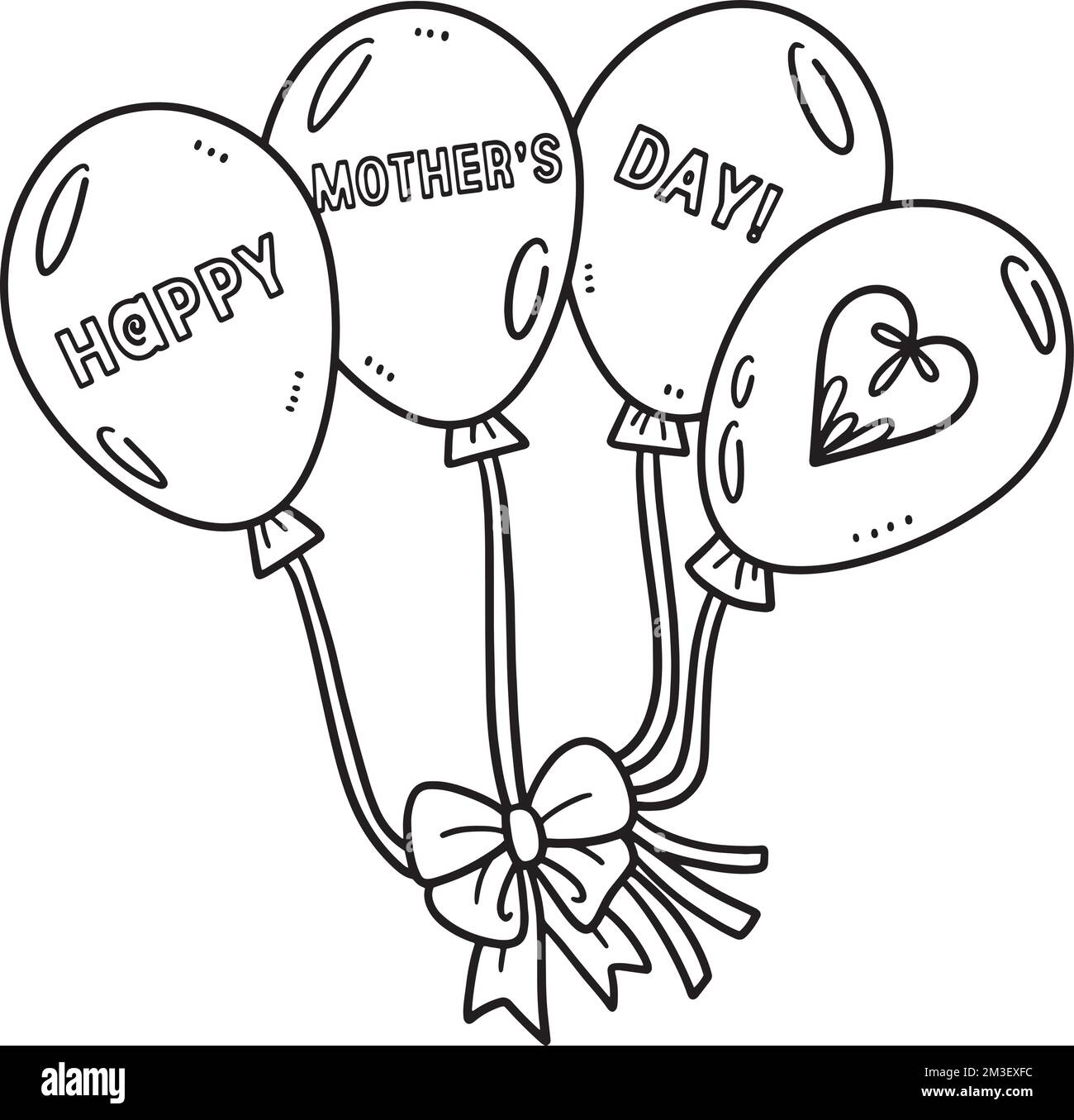 Buon giorno delle madri Balloons isolato colorazione pagina Illustrazione Vettoriale